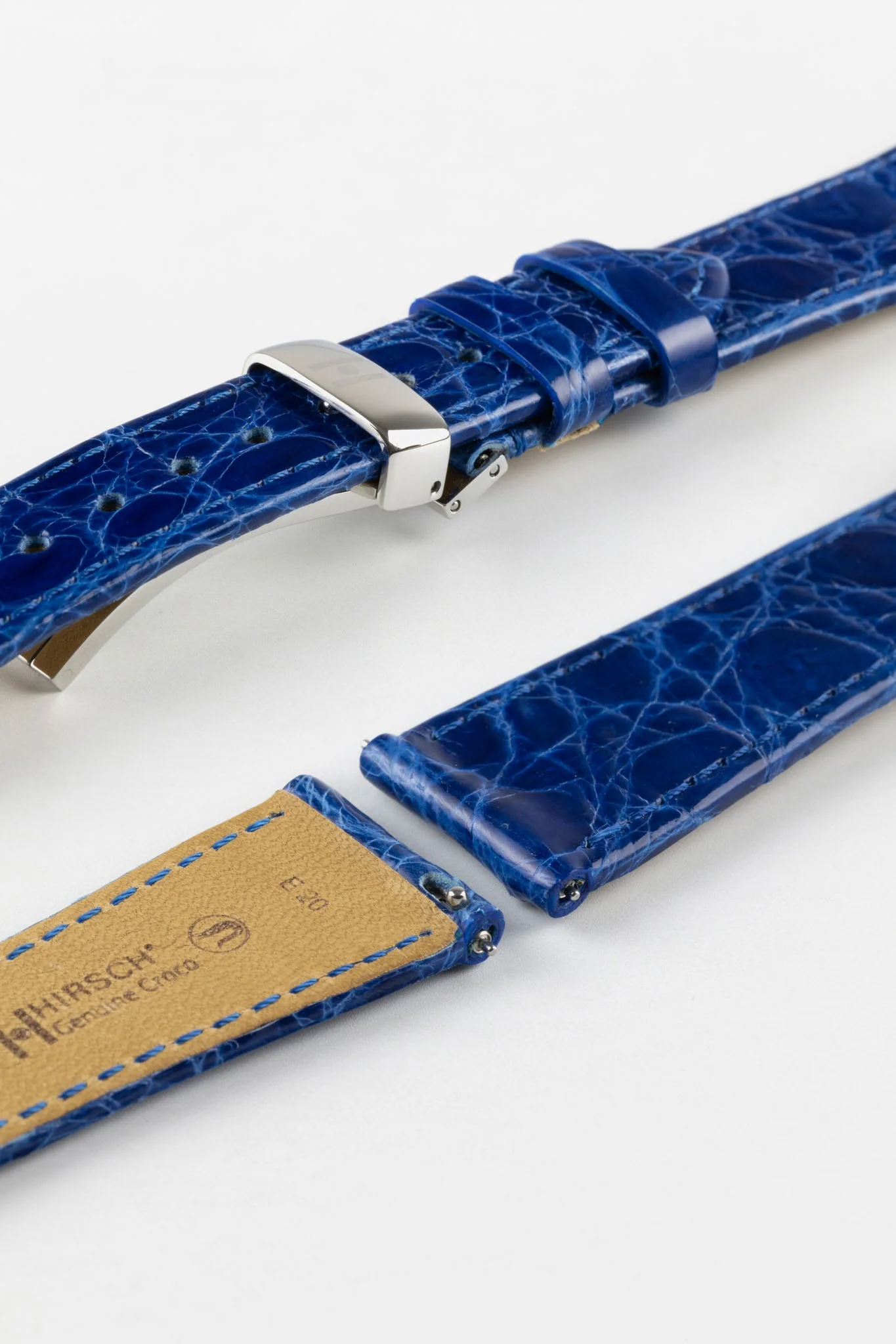 Hirsch GENUINE CROCO Shiny Crocodile Leather Watch Strap in ROYAL BLUE - Image 10