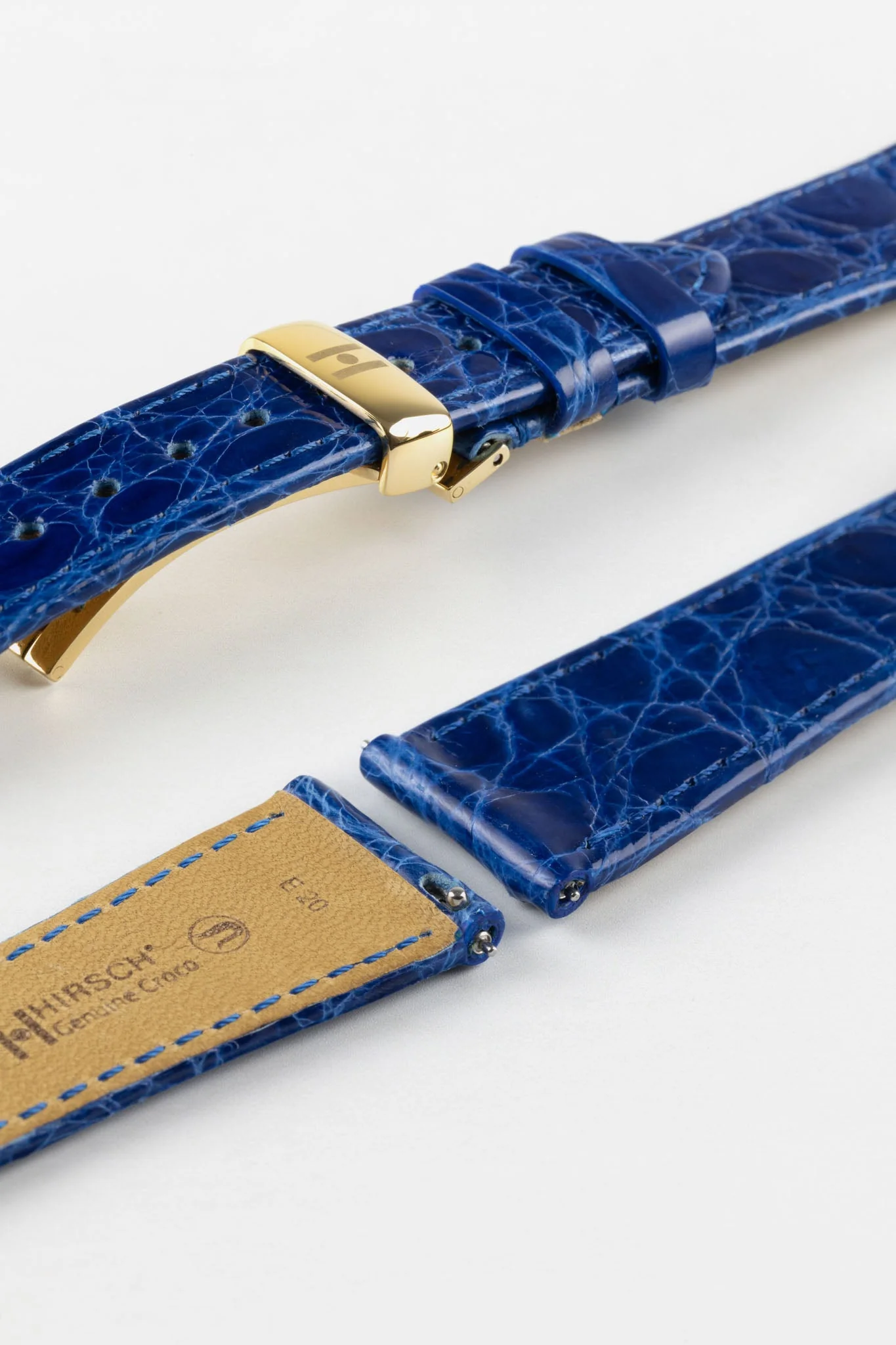 Hirsch GENUINE CROCO Shiny Crocodile Leather Watch Strap in ROYAL BLUE - Image 11
