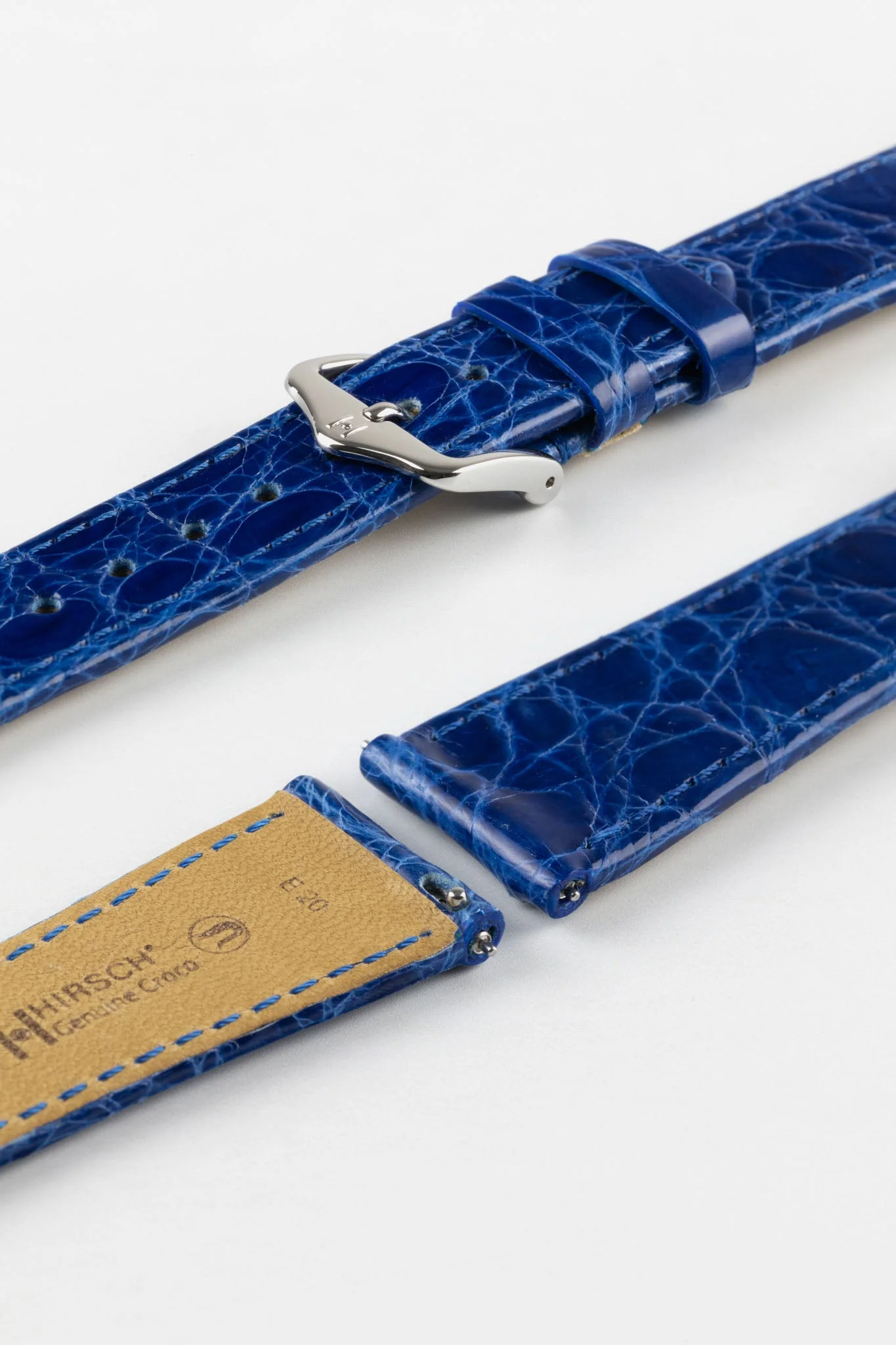 Hirsch GENUINE CROCO Shiny Crocodile Leather Watch Strap in ROYAL BLUE - Image 7