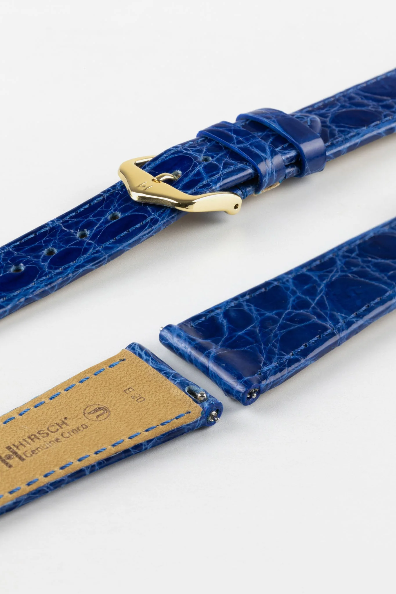 Hirsch GENUINE CROCO Shiny Crocodile Leather Watch Strap in ROYAL BLUE - Image 8