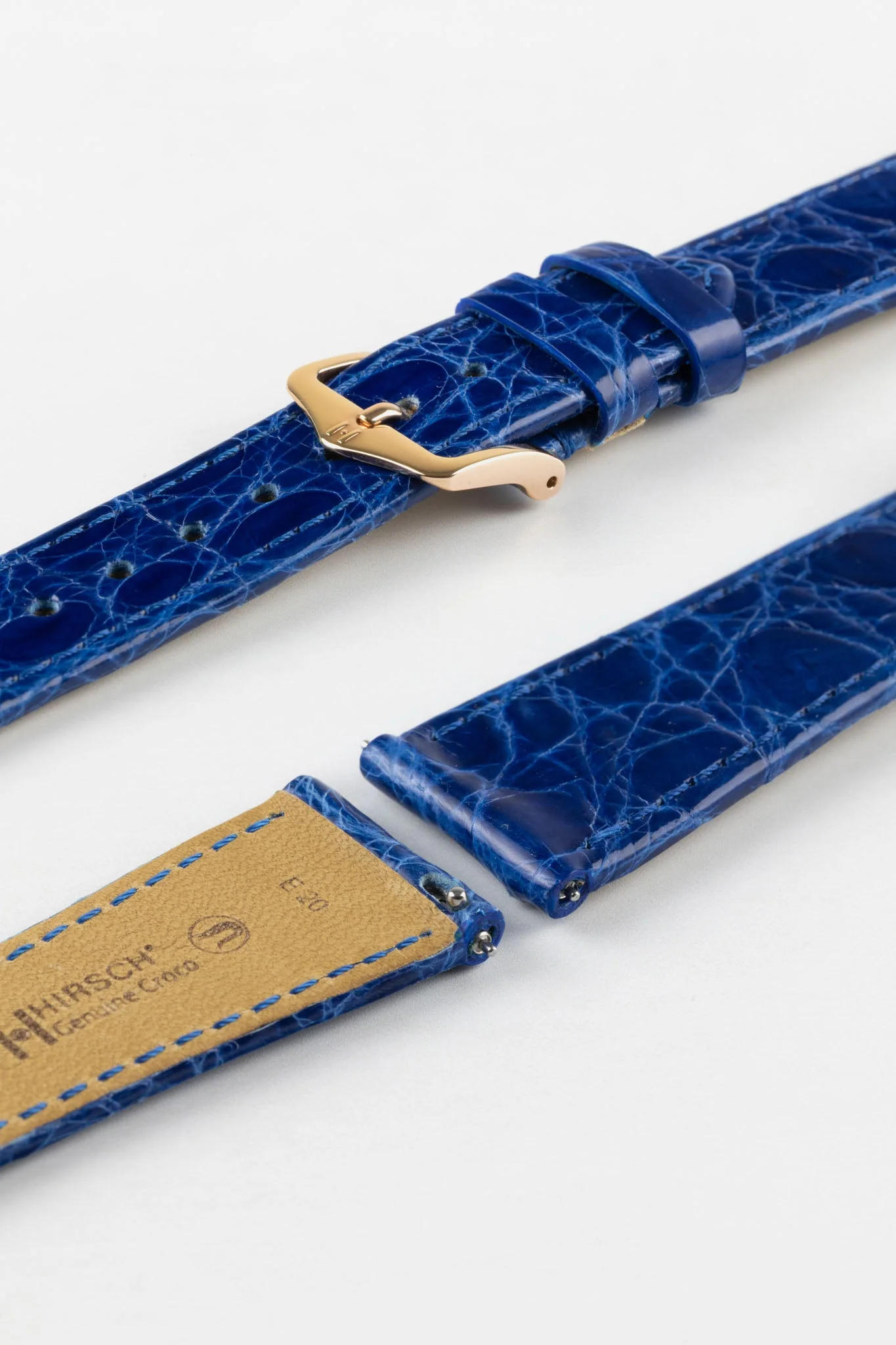 Hirsch GENUINE CROCO Shiny Crocodile Leather Watch Strap in ROYAL BLUE - Image 9