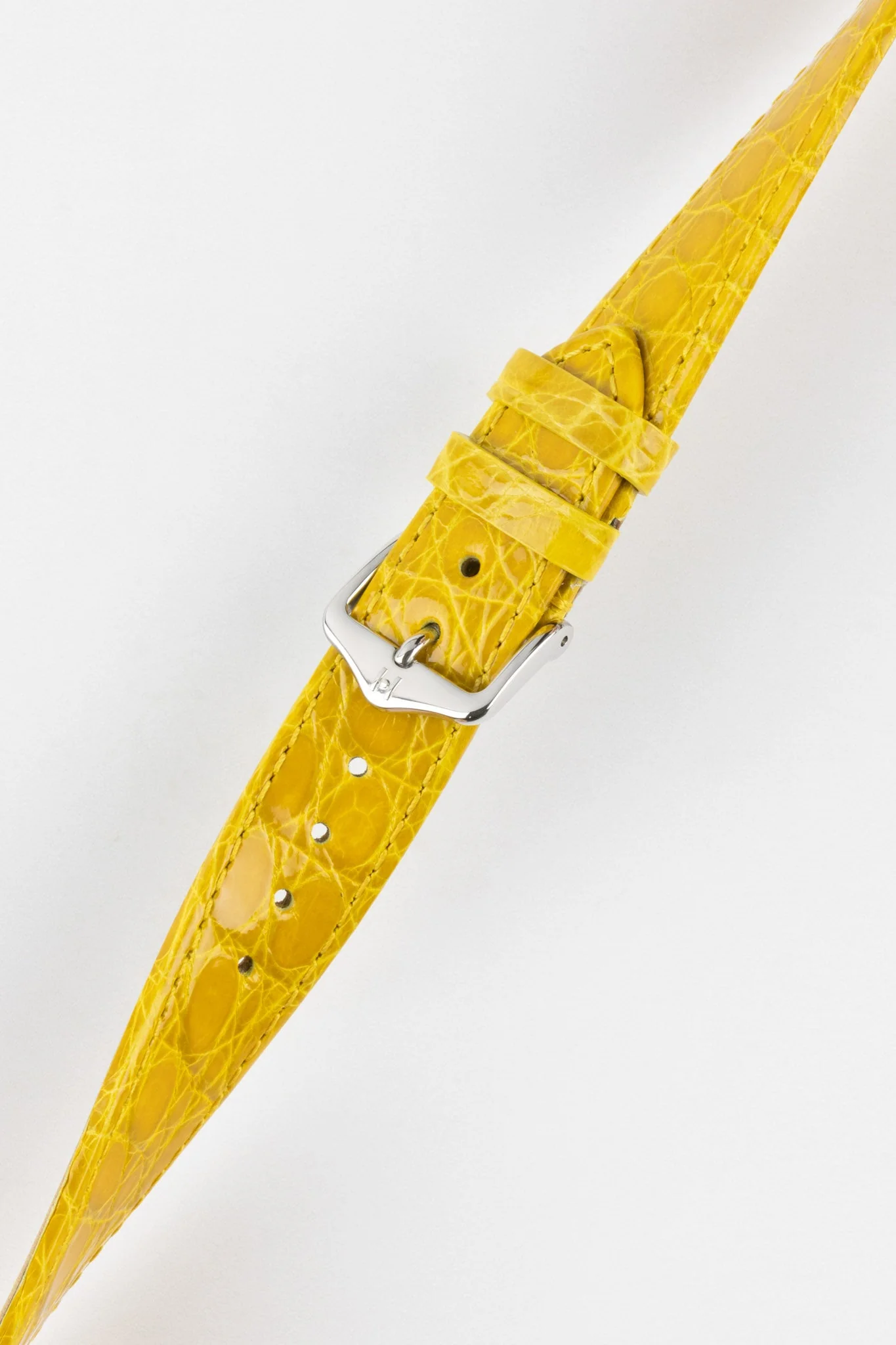 Hirsch GENUINE CROCO Shiny Crocodile Leather Watch Strap in YELLOW - Image 5