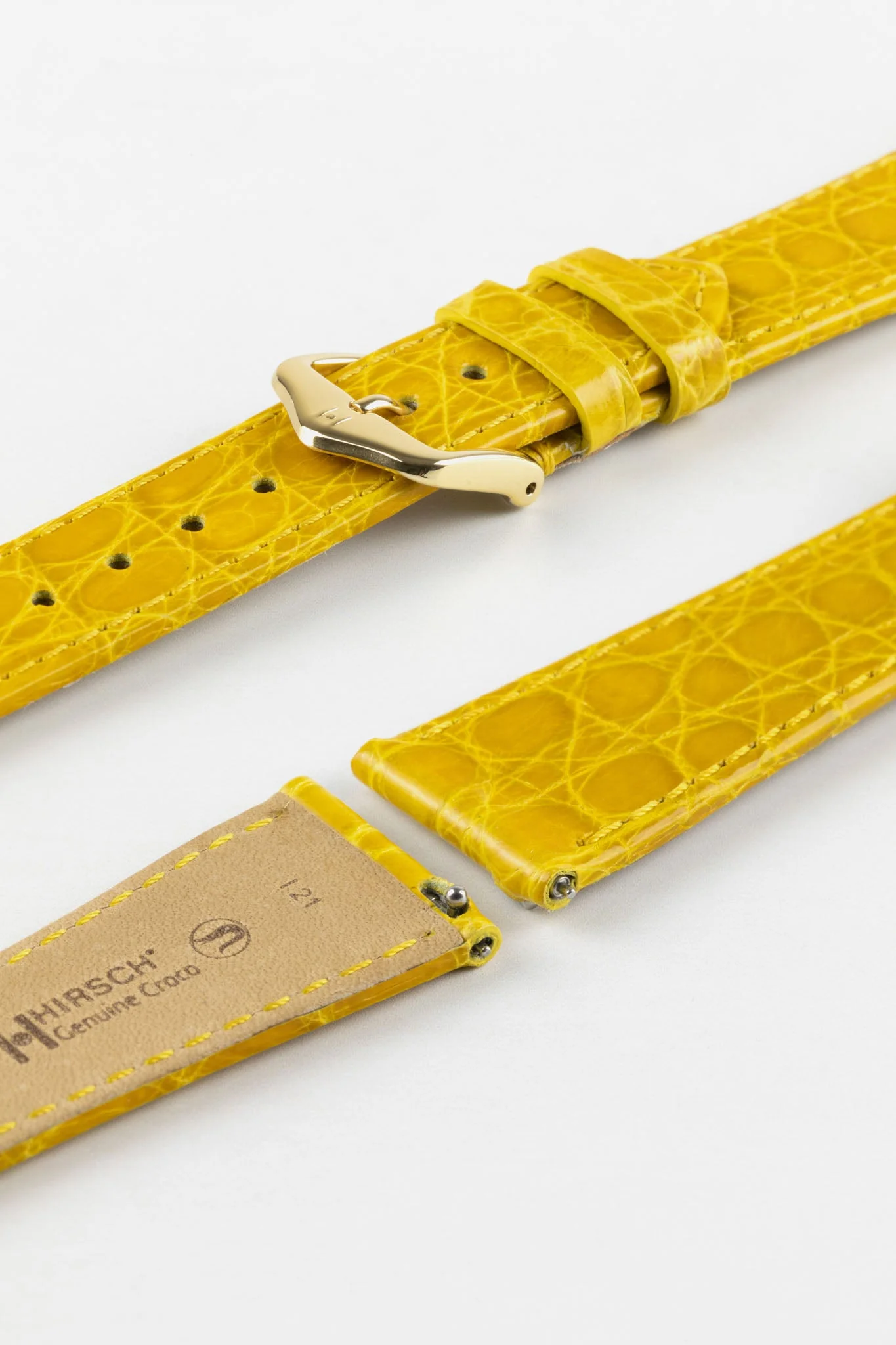 Hirsch GENUINE CROCO Shiny Crocodile Leather Watch Strap in YELLOW - Image 8