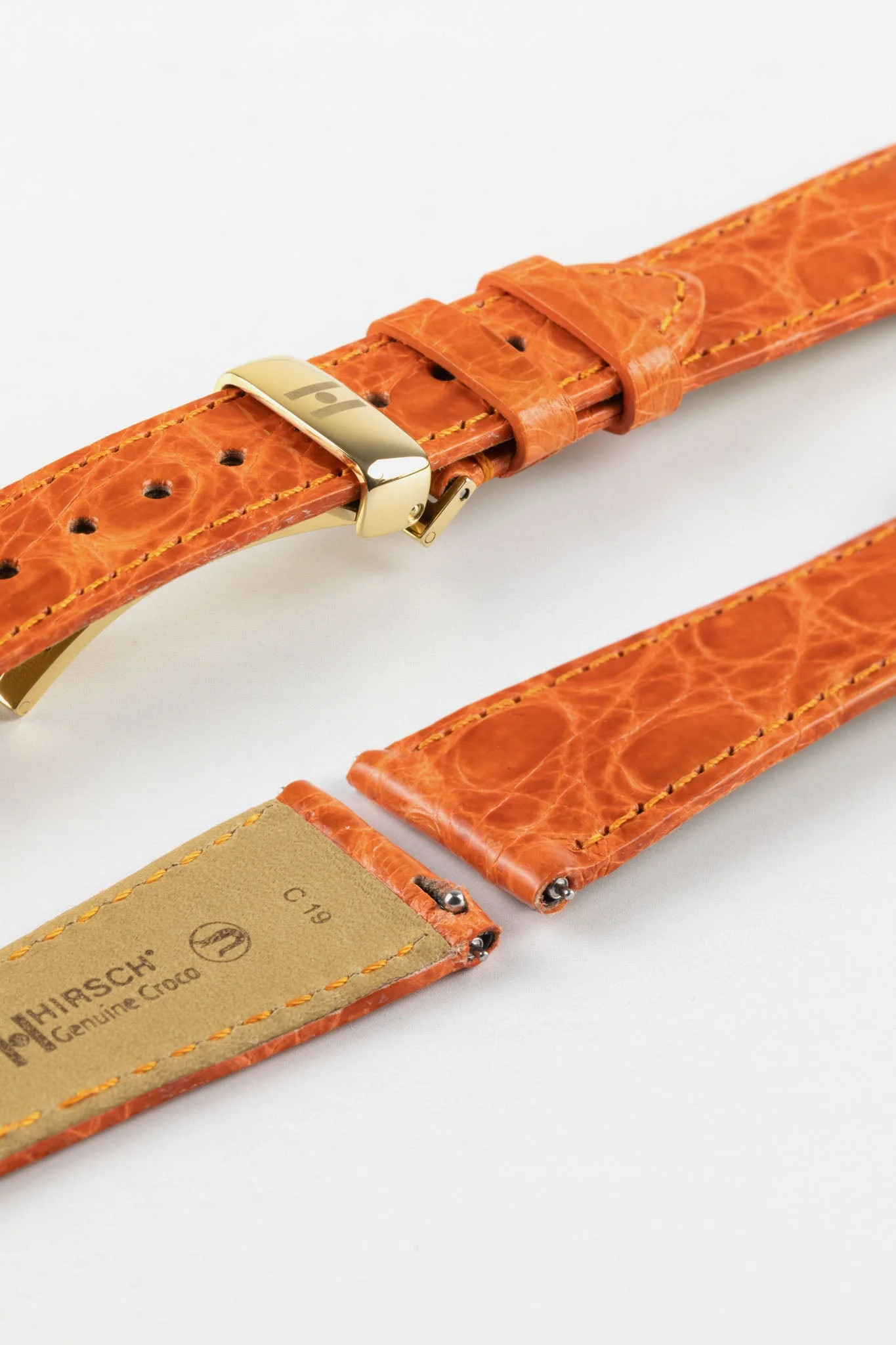 Hirsch GENUINE CROCO Shiny Crocodile Leather Watch Strap in ORANGE - Image 11