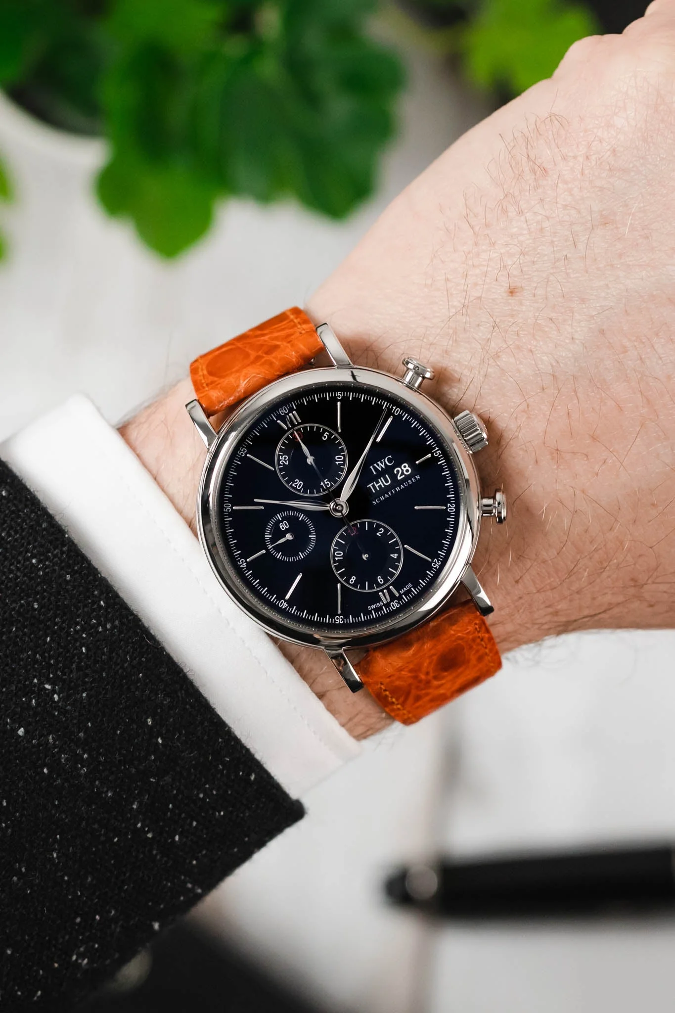 Hirsch GENUINE CROCO Shiny Crocodile Leather Watch Strap in ORANGE - Image 2