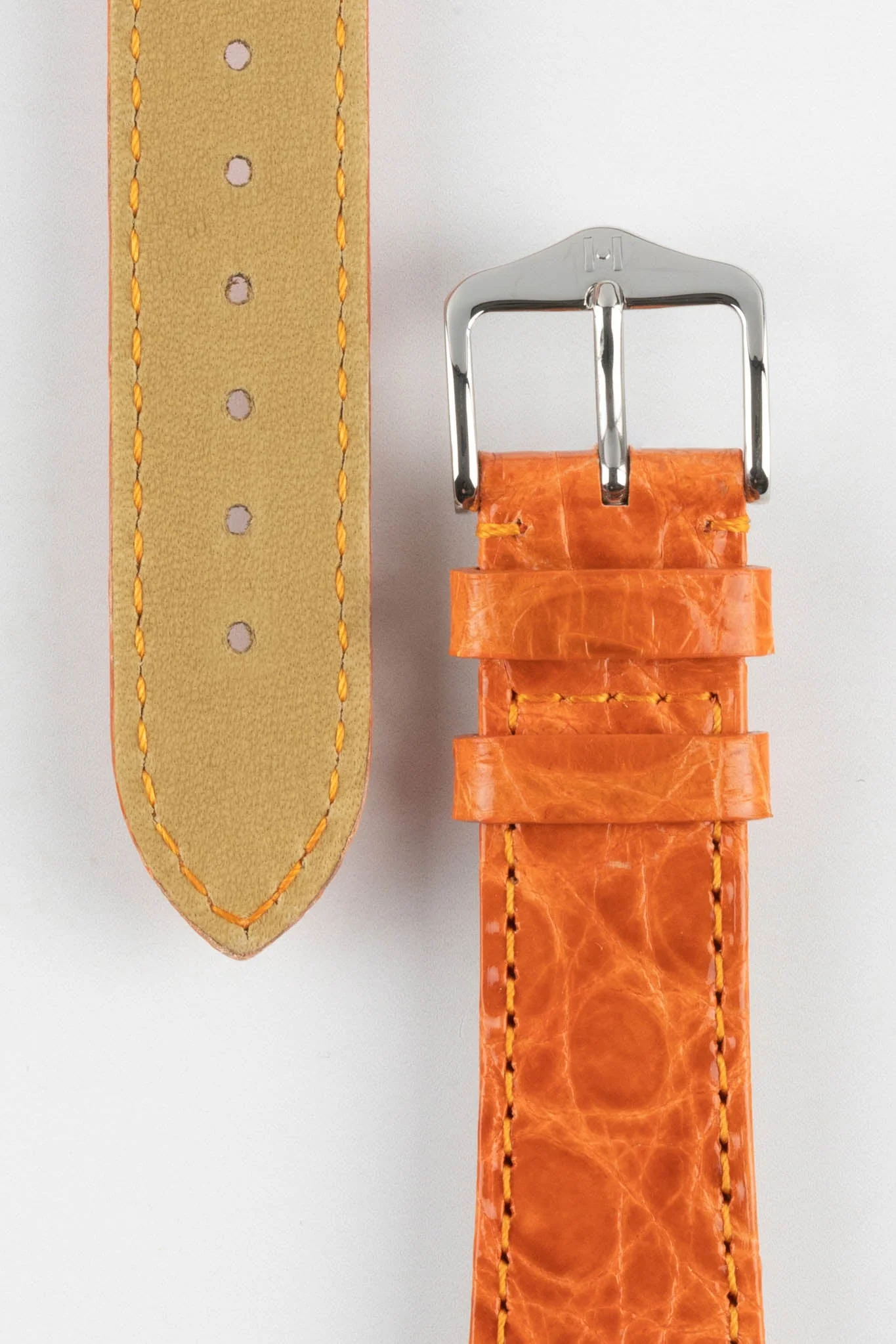 Hirsch GENUINE CROCO Shiny Crocodile Leather Watch Strap in ORANGE - Image 3