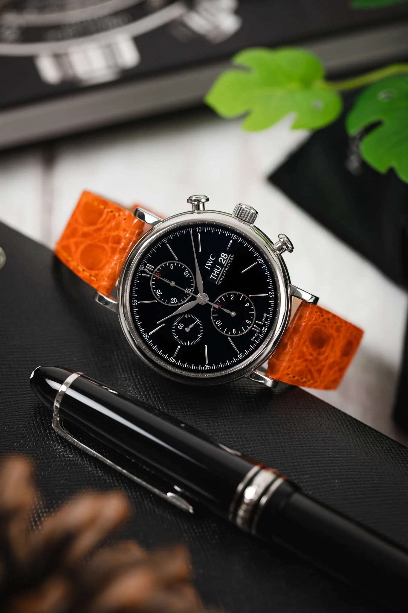 Hirsch GENUINE CROCO Shiny Crocodile Leather Watch Strap in ORANGE - Image 4