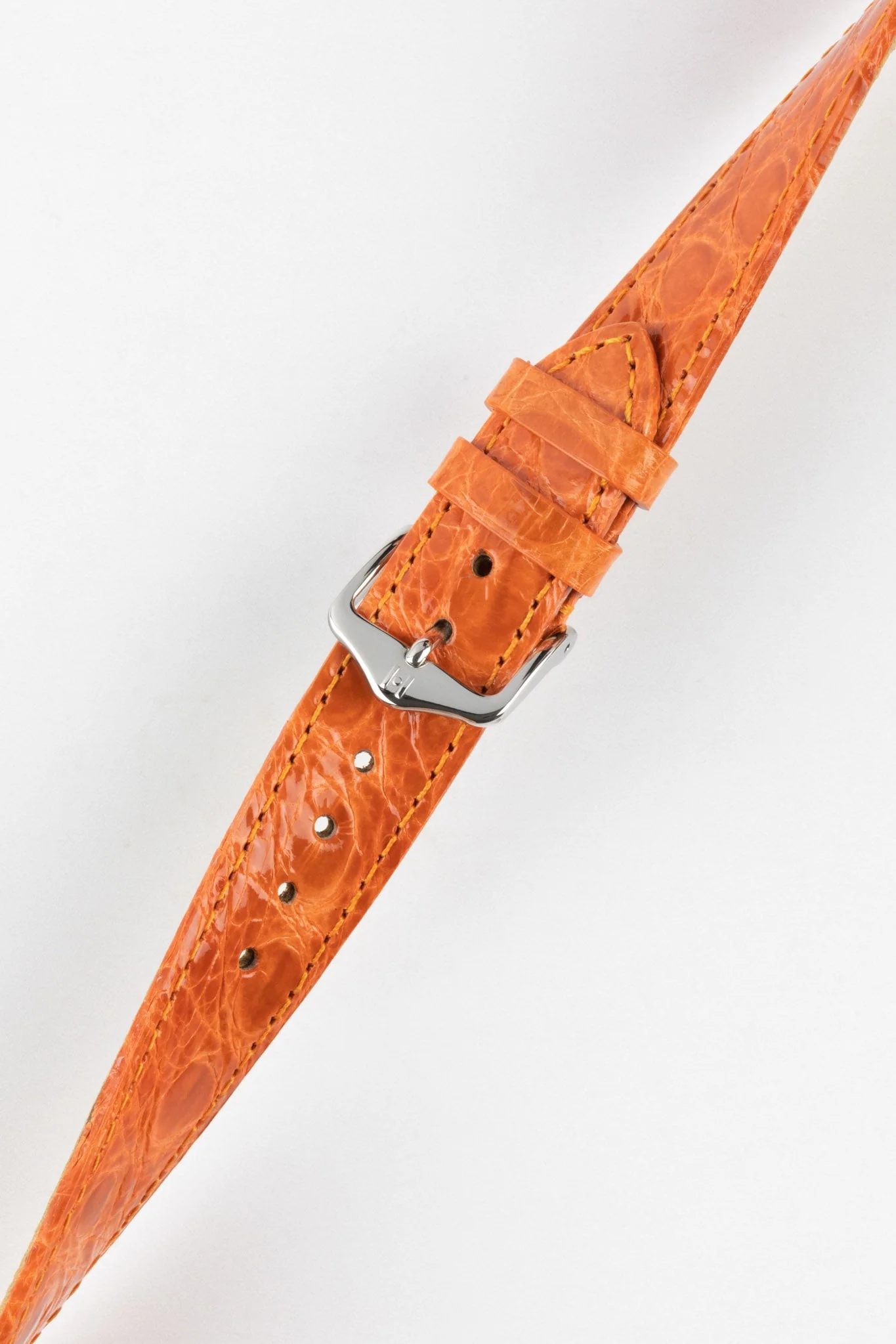 Hirsch GENUINE CROCO Shiny Crocodile Leather Watch Strap in ORANGE - Image 5