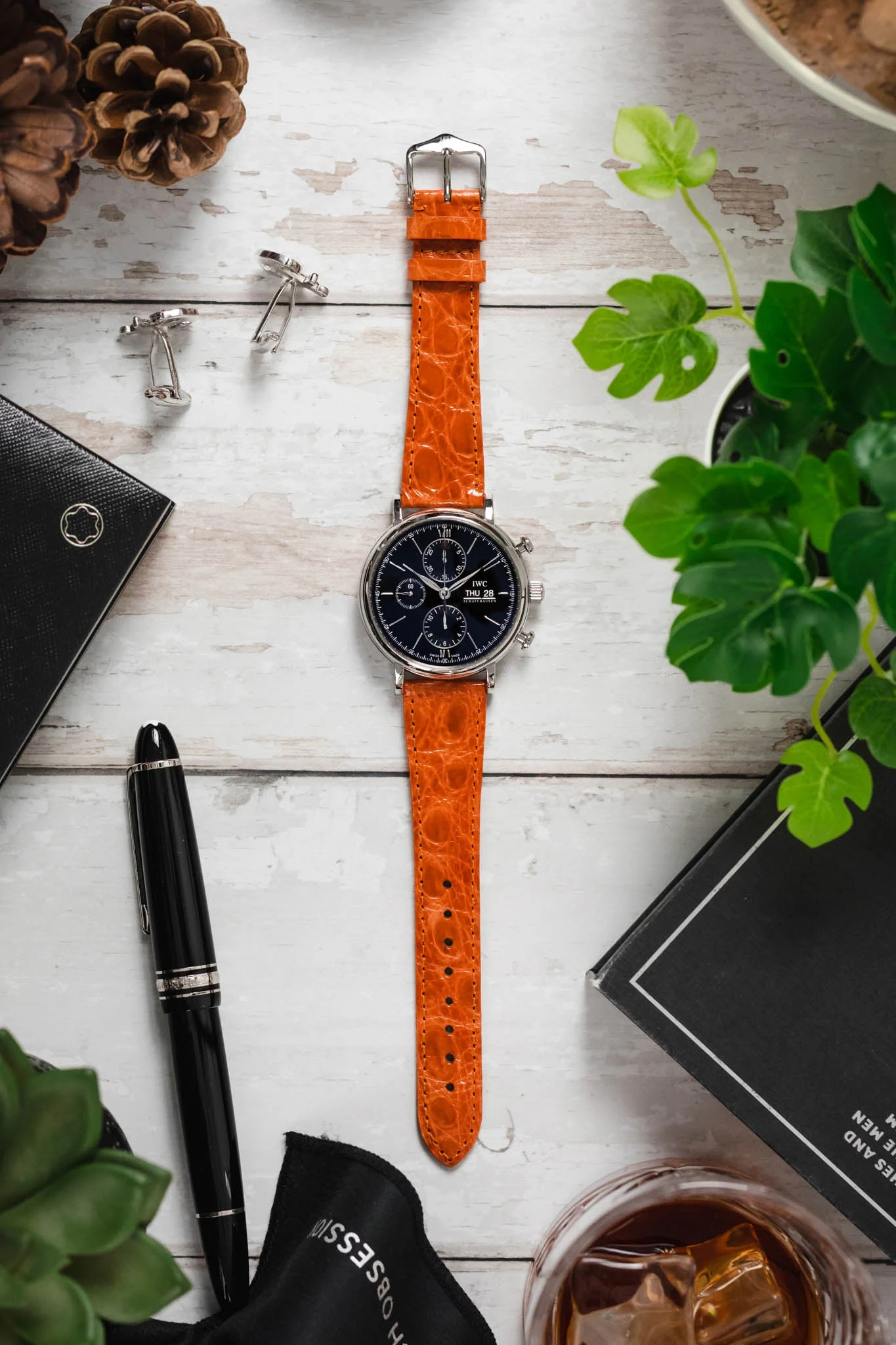 Hirsch GENUINE CROCO Shiny Crocodile Leather Watch Strap in ORANGE - Image 6