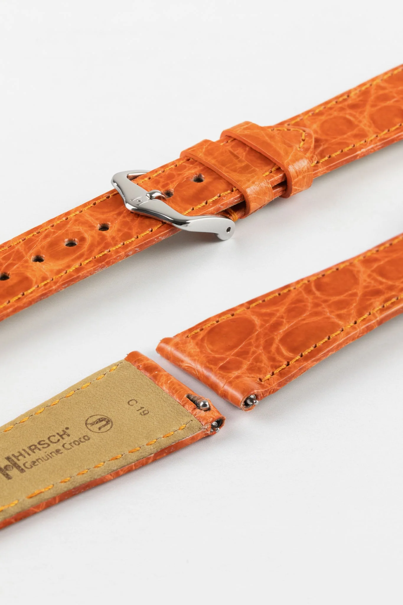 Hirsch GENUINE CROCO Shiny Crocodile Leather Watch Strap in ORANGE - Image 7