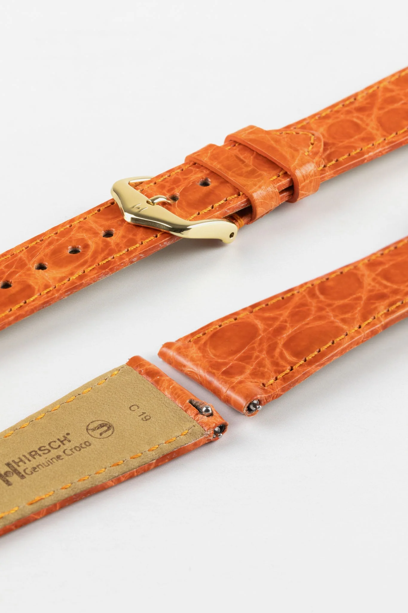 Hirsch GENUINE CROCO Shiny Crocodile Leather Watch Strap in ORANGE - Image 8