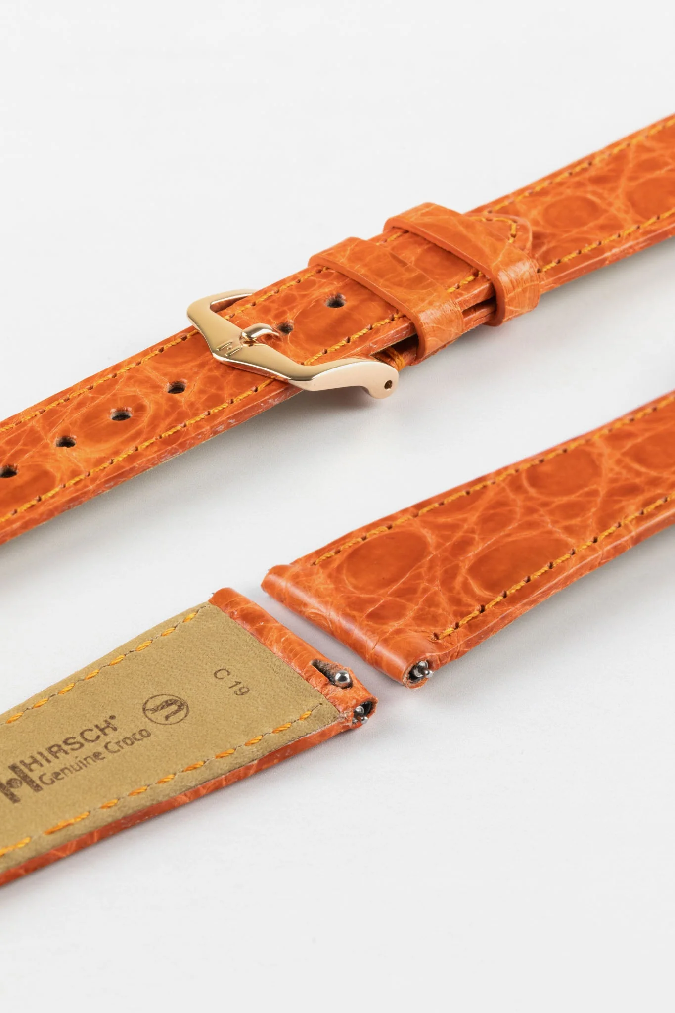Hirsch GENUINE CROCO Shiny Crocodile Leather Watch Strap in ORANGE - Image 9