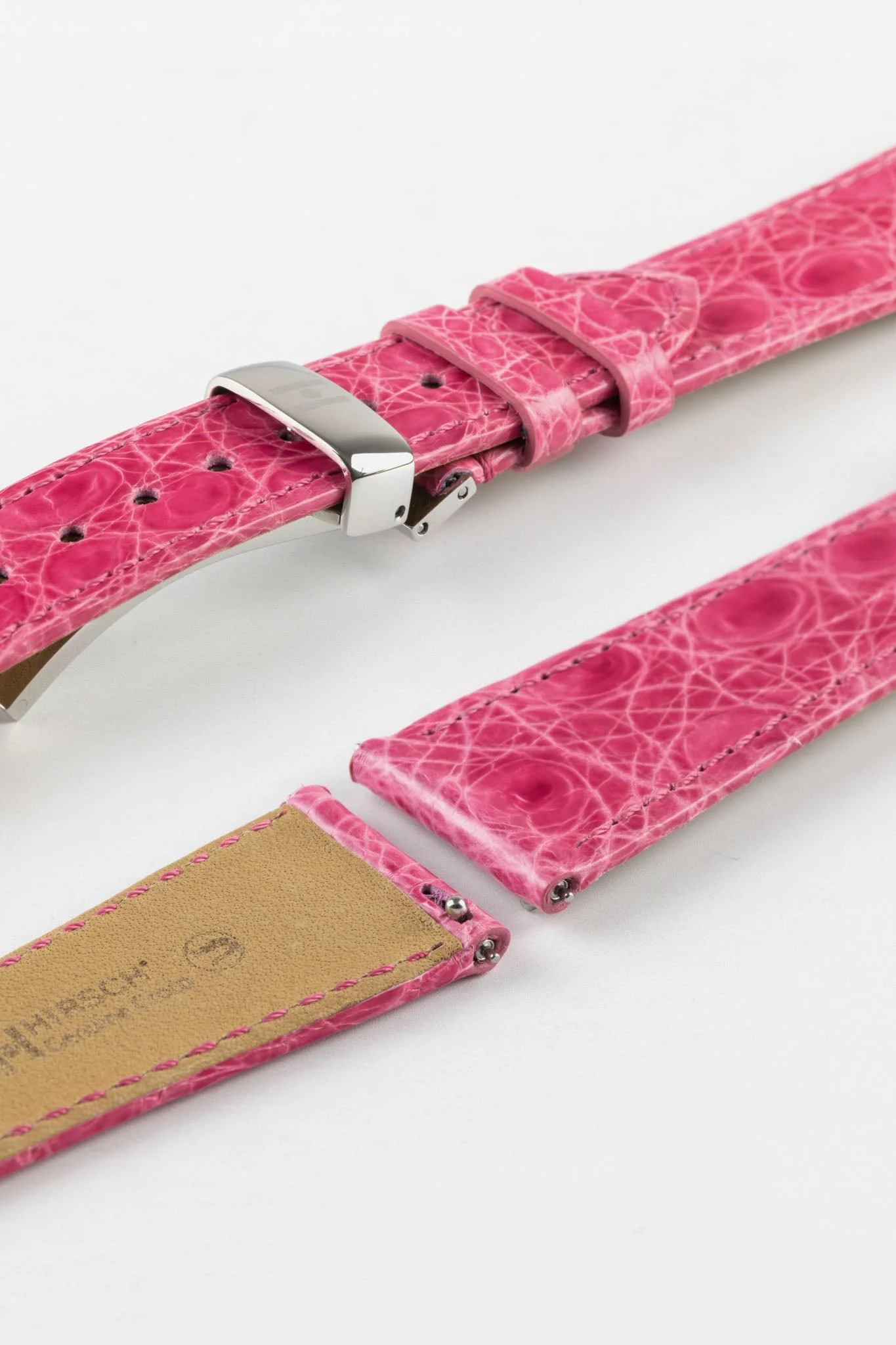 Hirsch GENUINE CROCO Shiny Crocodile Leather Watch Strap in PINK - Image 10