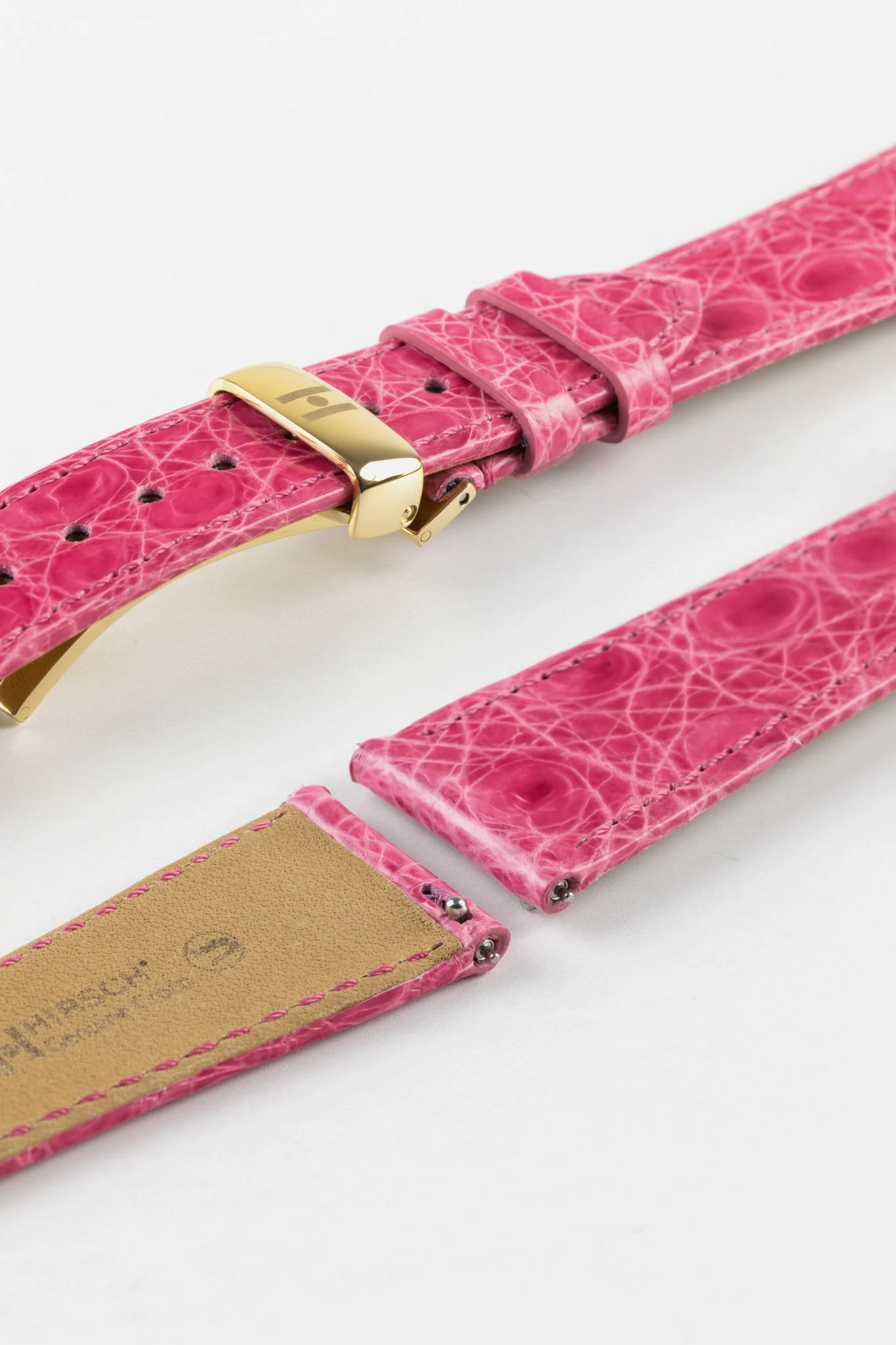 Hirsch GENUINE CROCO Shiny Crocodile Leather Watch Strap in PINK - Image 11