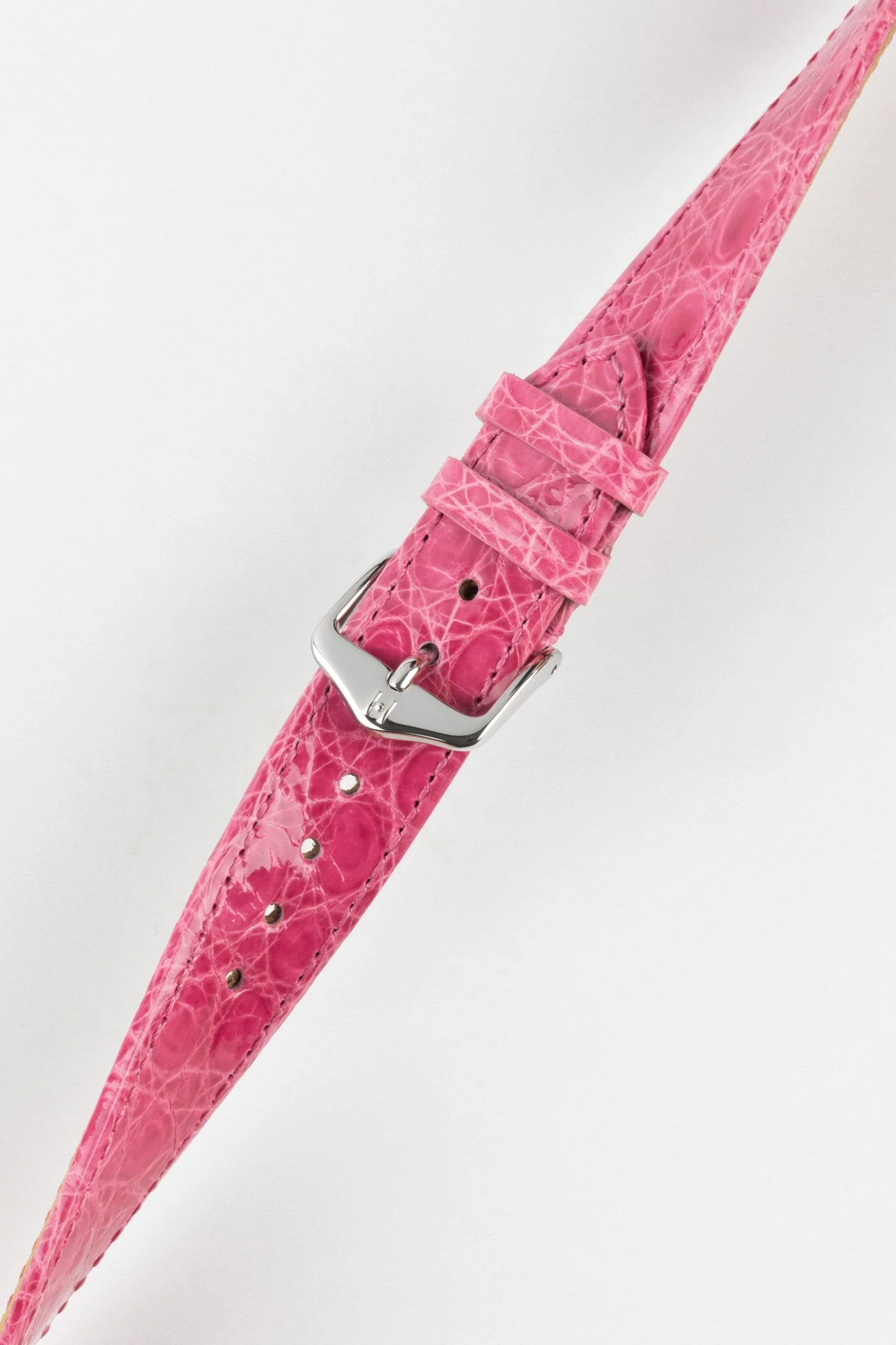 Hirsch GENUINE CROCO Shiny Crocodile Leather Watch Strap in PINK - Image 5