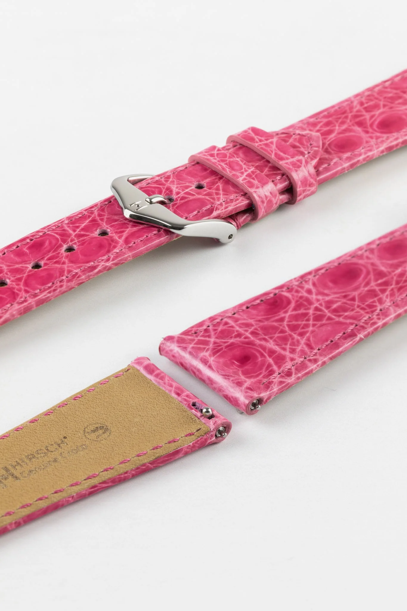 Hirsch GENUINE CROCO Shiny Crocodile Leather Watch Strap in PINK - Image 7