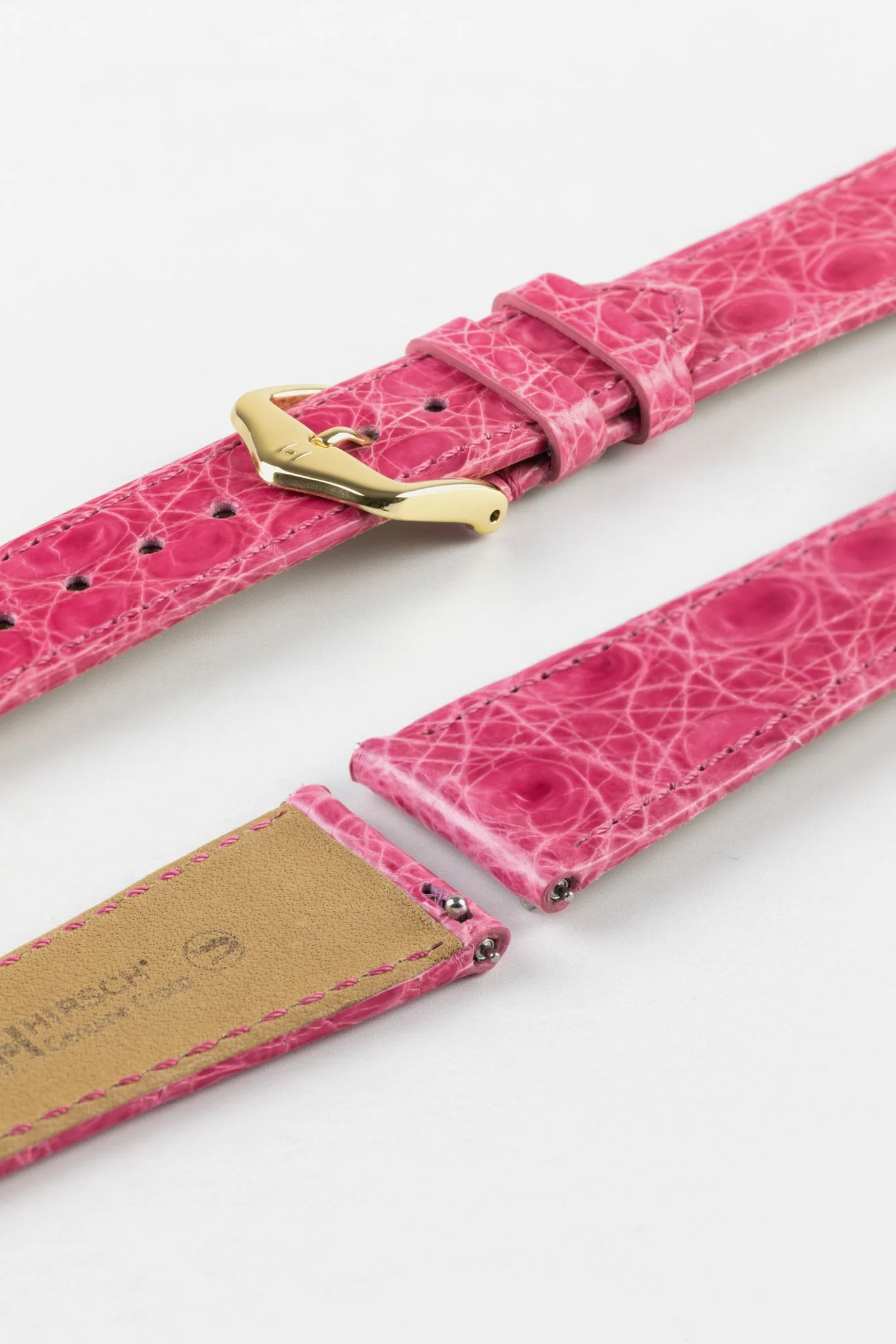 Hirsch GENUINE CROCO Shiny Crocodile Leather Watch Strap in PINK - Image 8