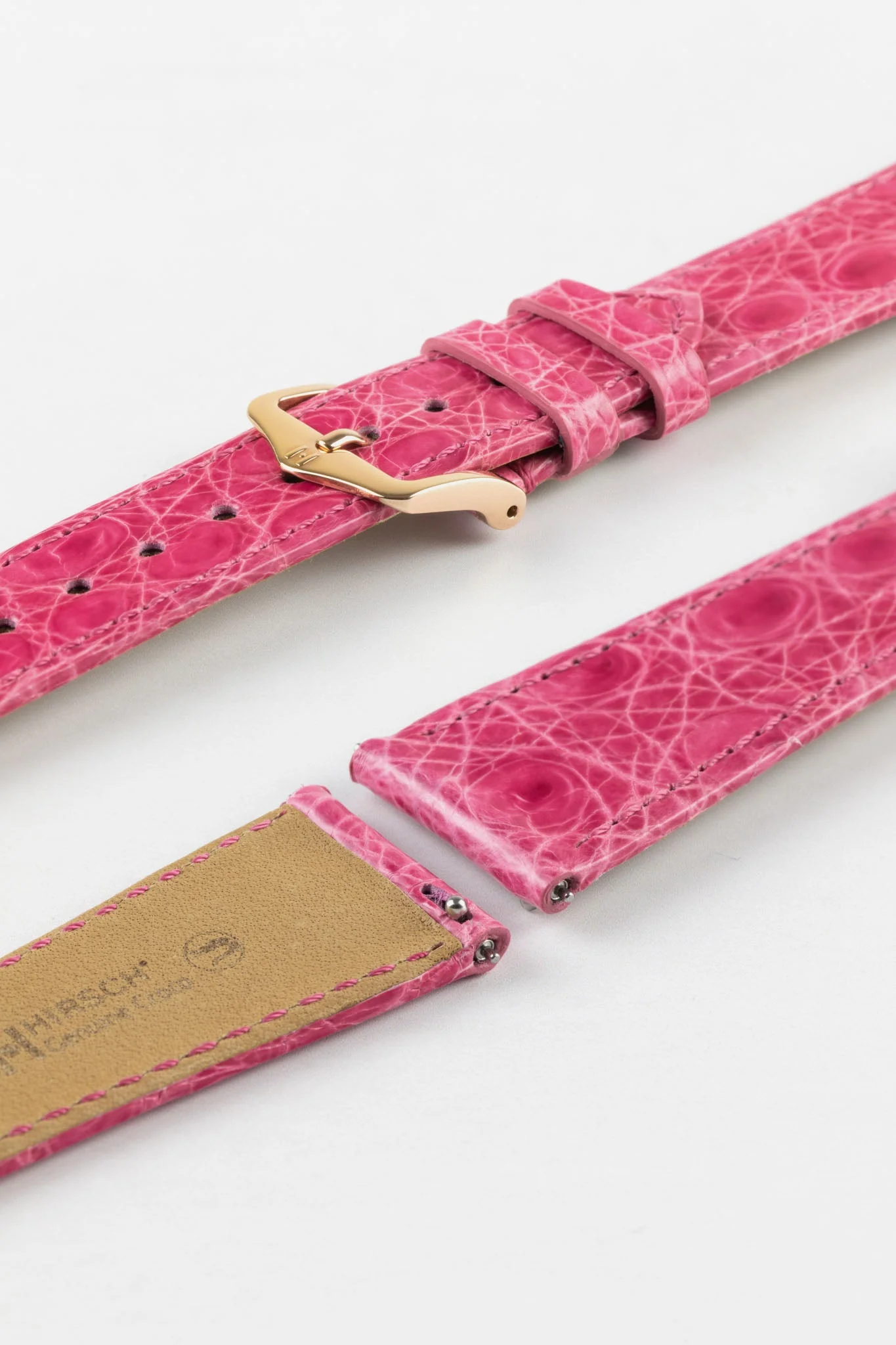 Hirsch GENUINE CROCO Shiny Crocodile Leather Watch Strap in PINK - Image 9