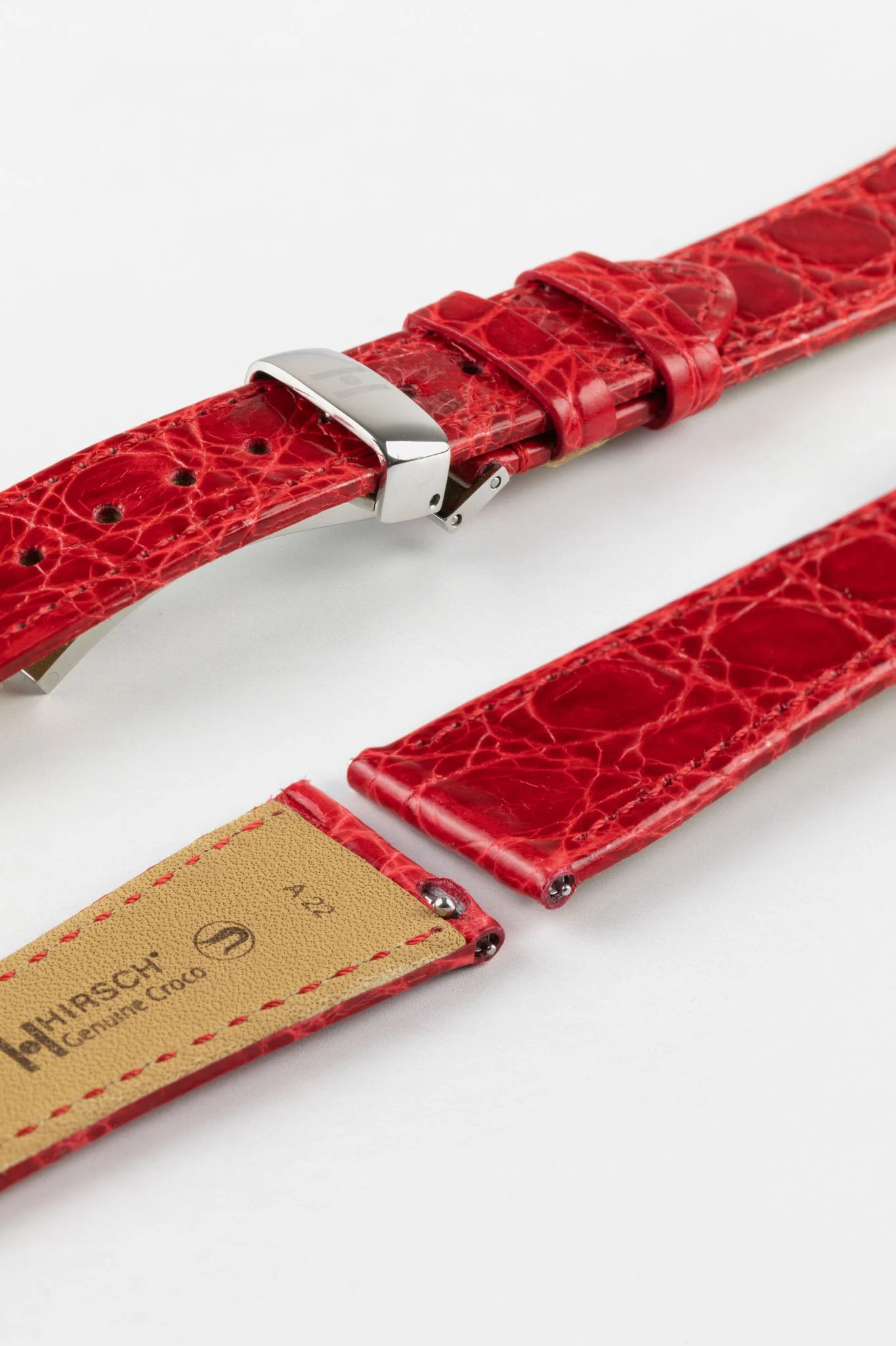 Hirsch GENUINE CROCO Shiny Crocodile Leather Watch Strap in RED - Image 10
