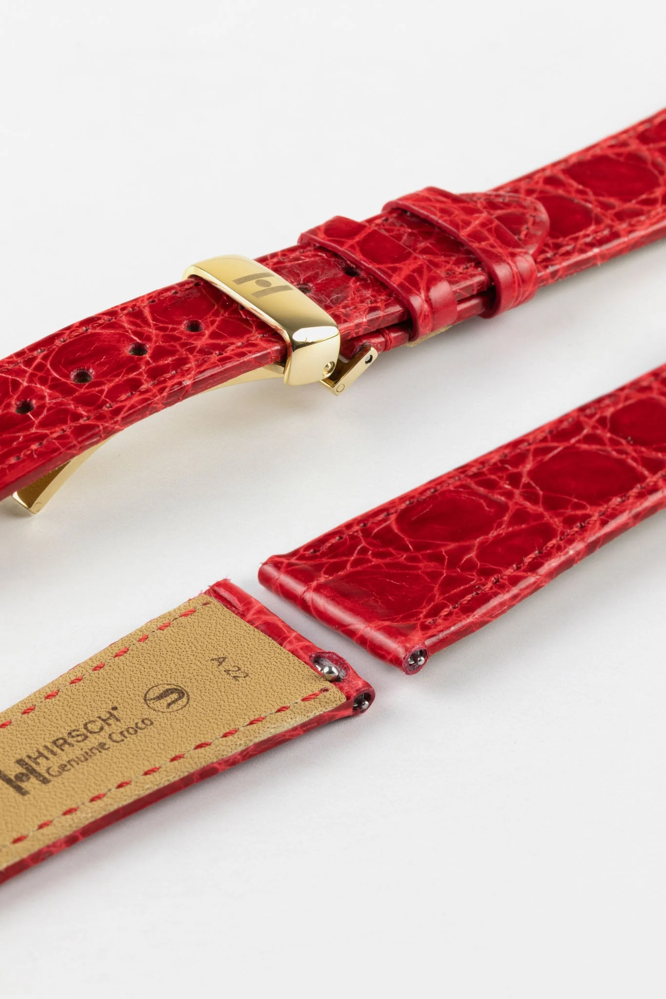 Hirsch GENUINE CROCO Shiny Crocodile Leather Watch Strap in RED - Image 11