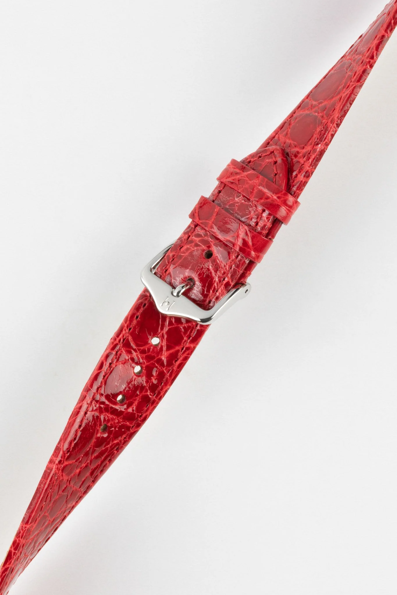Hirsch GENUINE CROCO Shiny Crocodile Leather Watch Strap in RED - Image 5