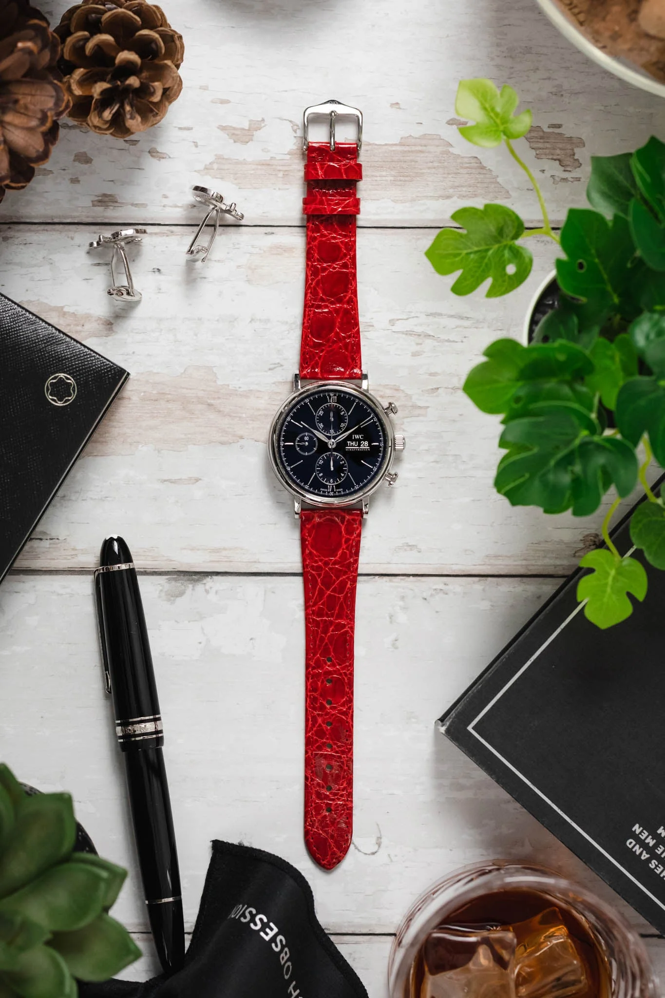 Hirsch GENUINE CROCO Shiny Crocodile Leather Watch Strap in RED - Image 6