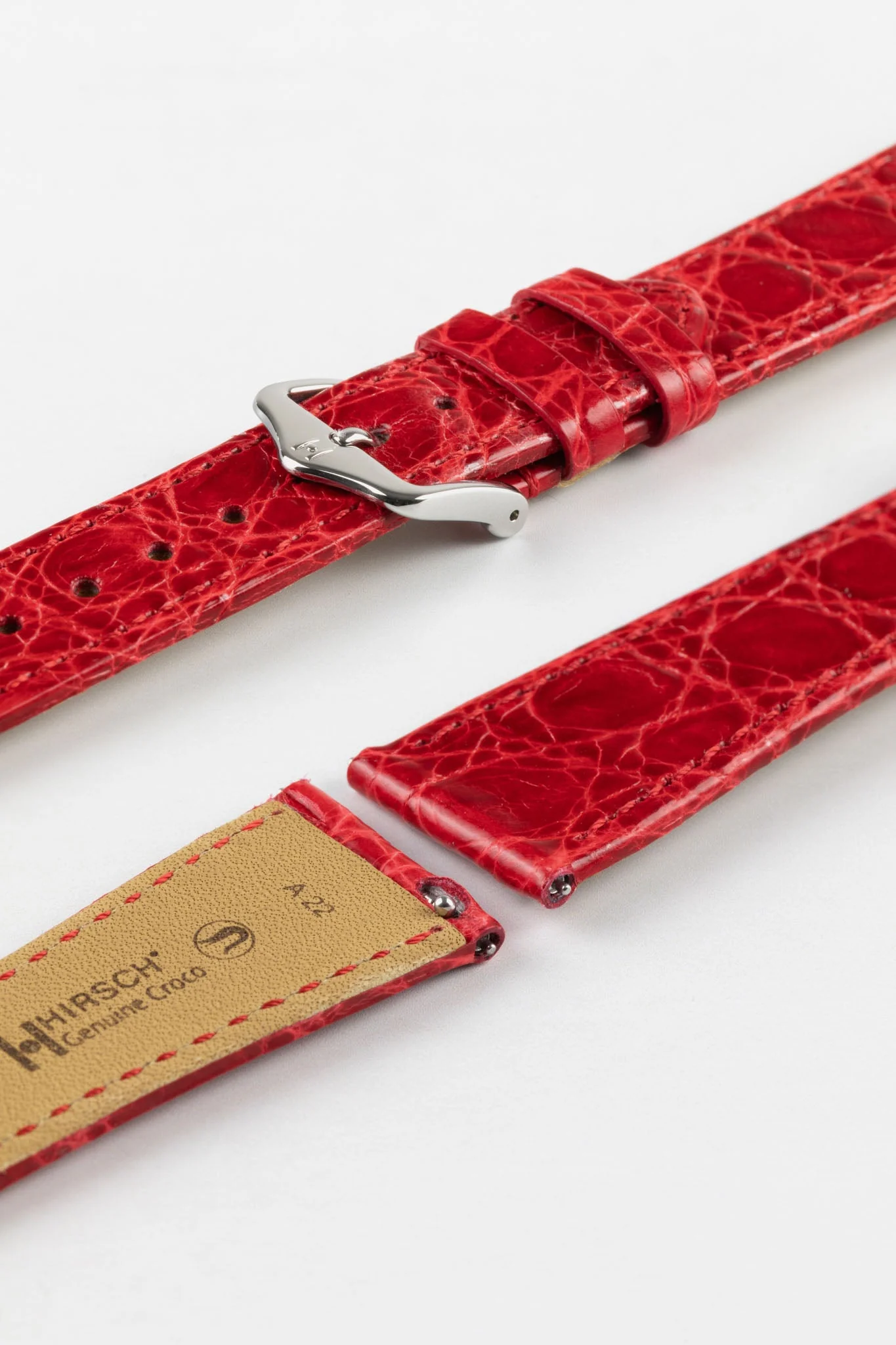 Hirsch GENUINE CROCO Shiny Crocodile Leather Watch Strap in RED - Image 7