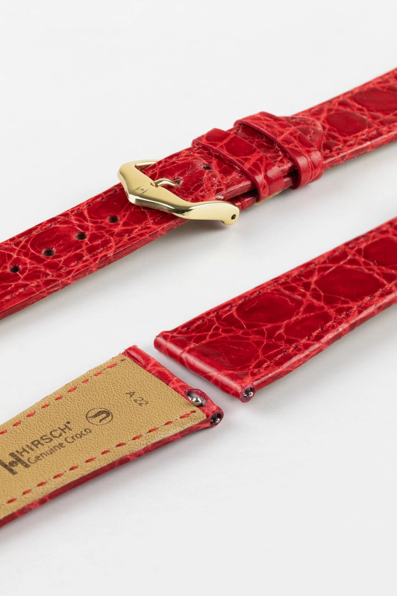 Hirsch GENUINE CROCO Shiny Crocodile Leather Watch Strap in RED - Image 8