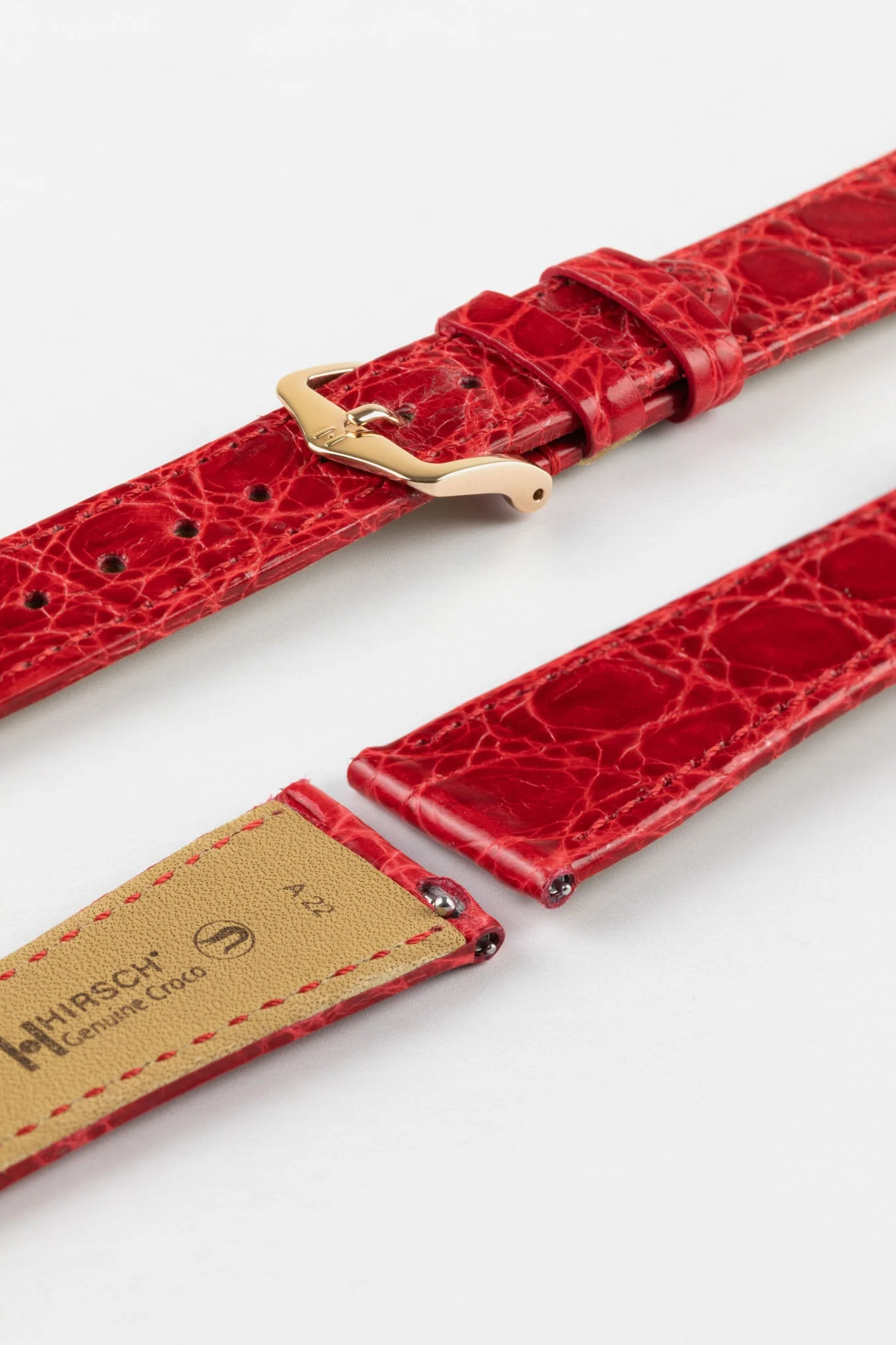 Hirsch GENUINE CROCO Shiny Crocodile Leather Watch Strap in RED - Image 9