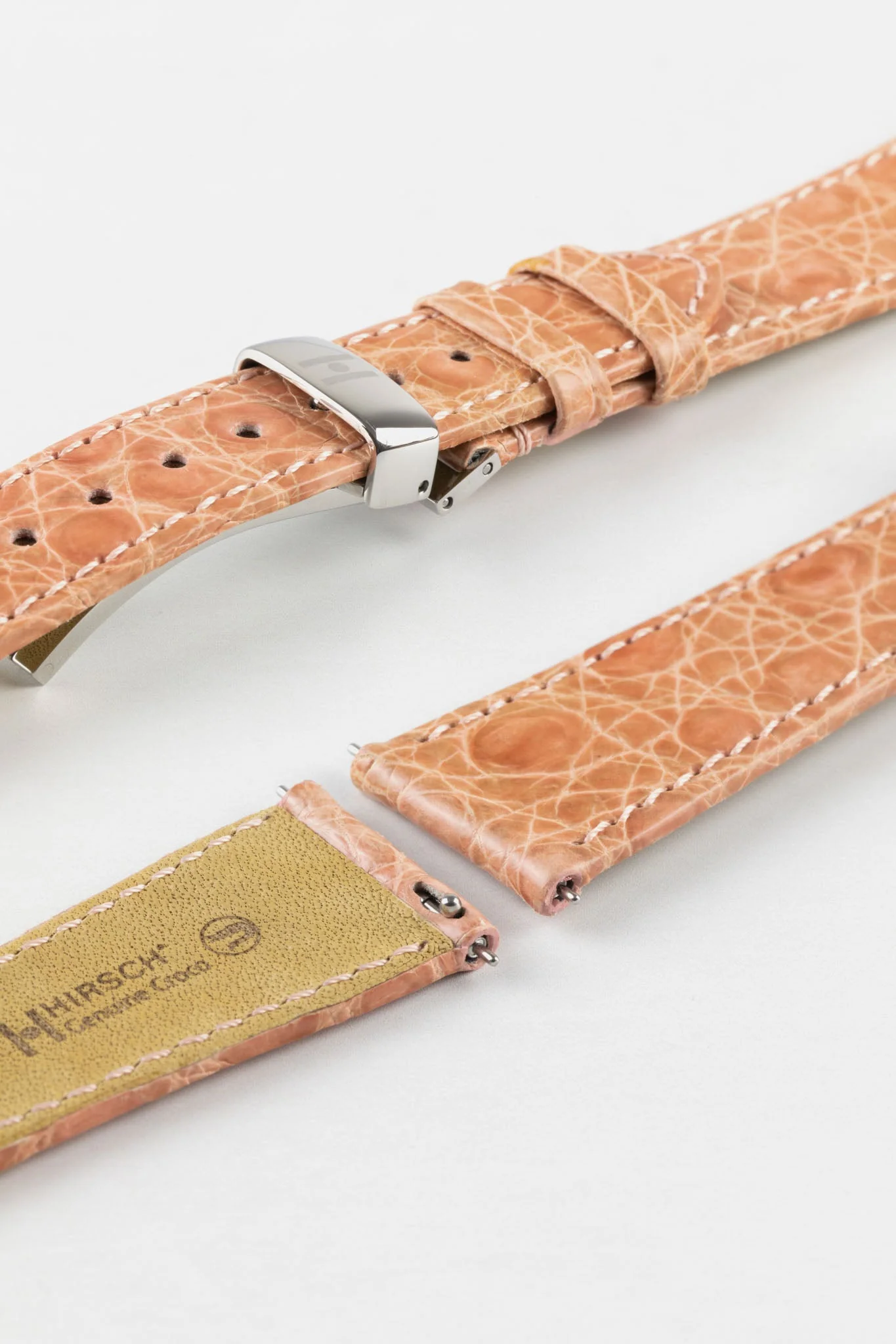 Hirsch GENUINE CROCO Shiny Crocodile Leather Watch Strap in ROSA - Image 10
