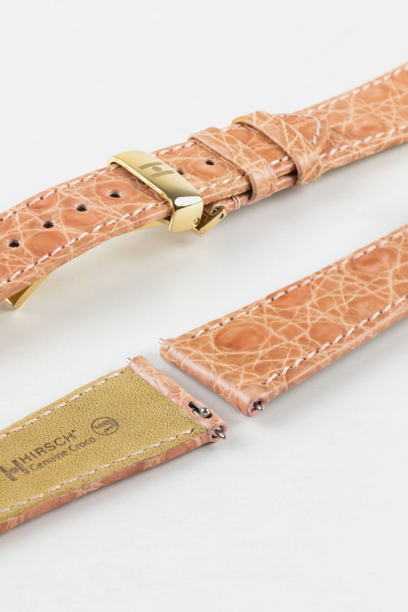 Hirsch GENUINE CROCO Shiny Crocodile Leather Watch Strap in ROSA - Image 11
