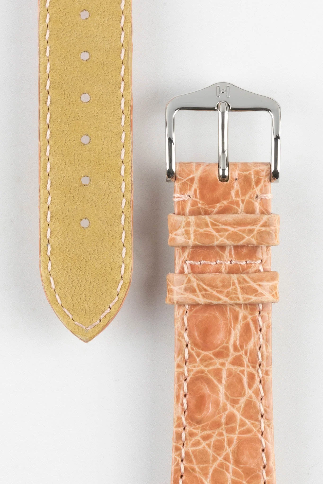 Hirsch GENUINE CROCO Shiny Crocodile Leather Watch Strap in ROSA - Image 3