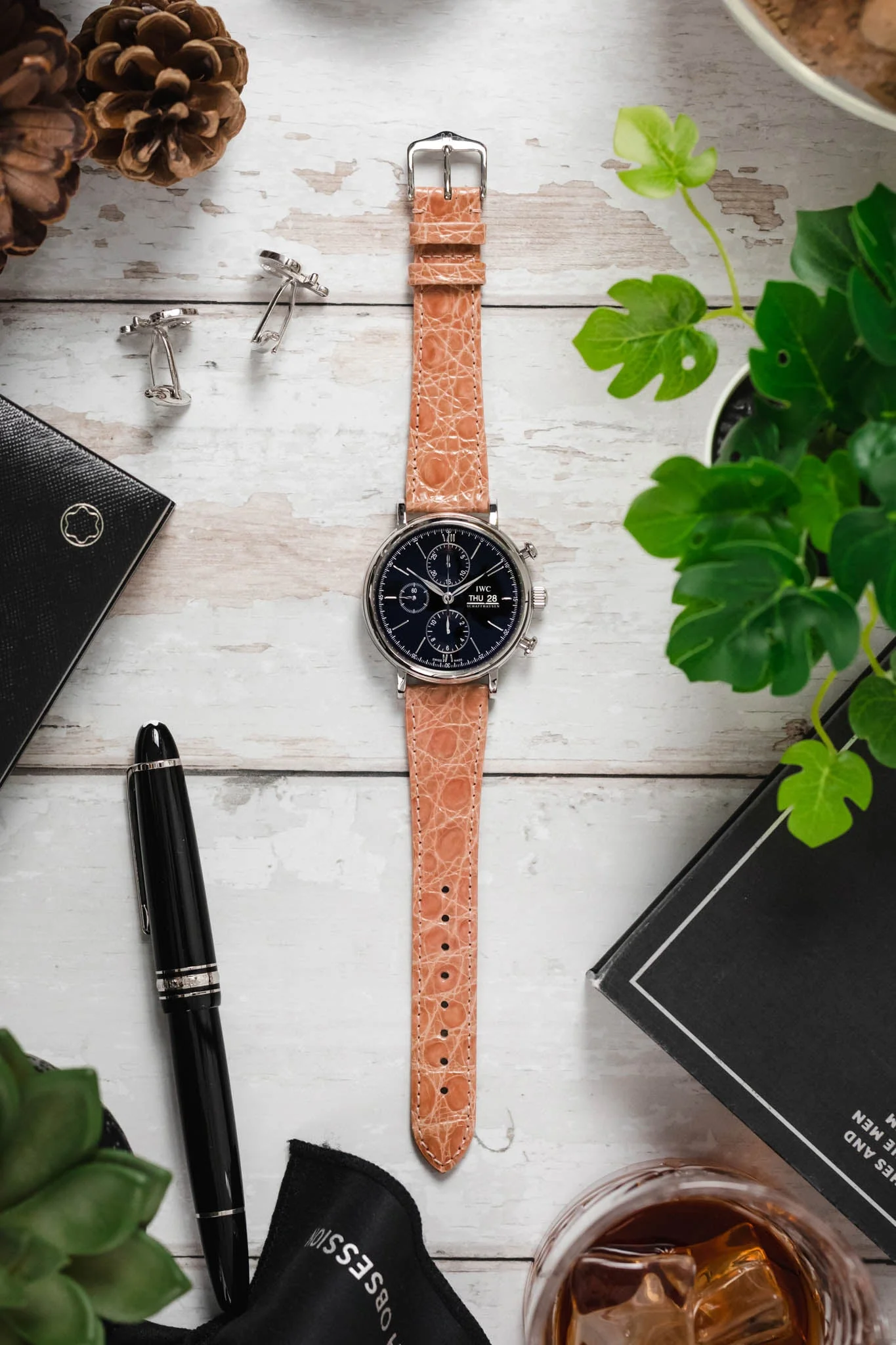 Hirsch GENUINE CROCO Shiny Crocodile Leather Watch Strap in ROSA - Image 6