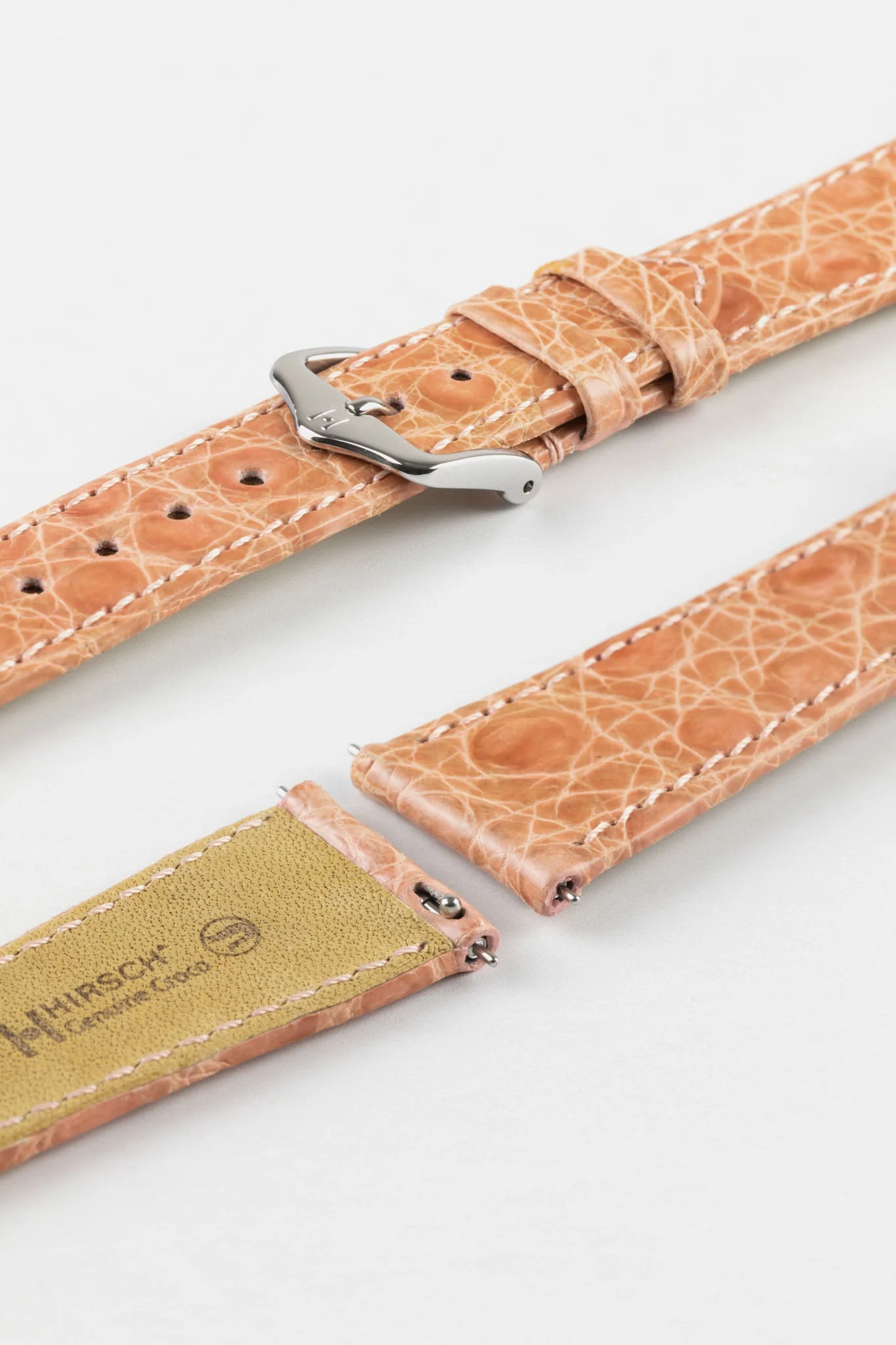 Hirsch GENUINE CROCO Shiny Crocodile Leather Watch Strap in ROSA - Image 7