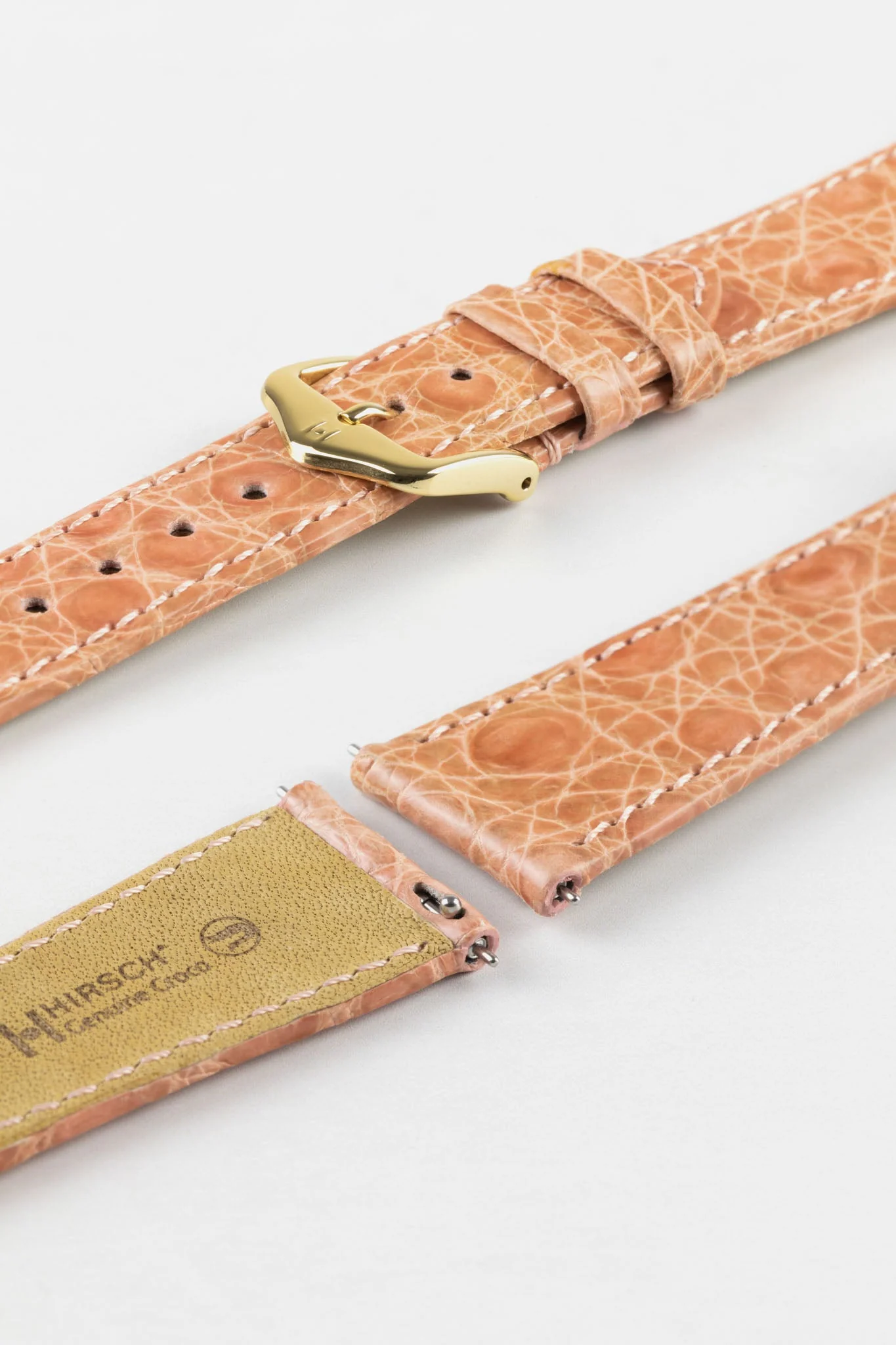 Hirsch GENUINE CROCO Shiny Crocodile Leather Watch Strap in ROSA - Image 8