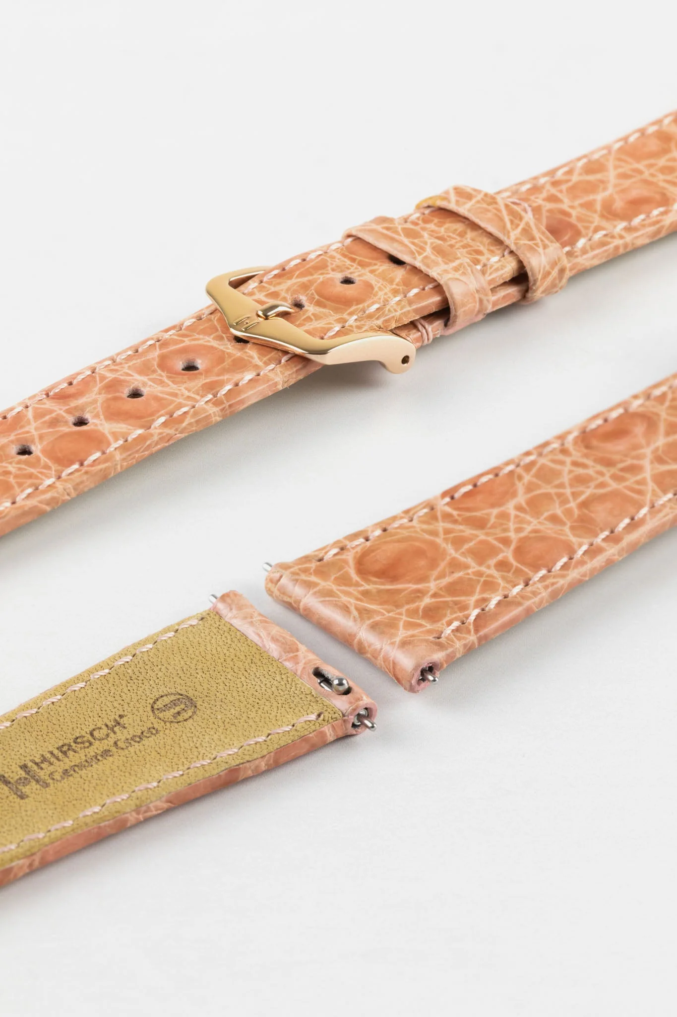 Hirsch GENUINE CROCO Shiny Crocodile Leather Watch Strap in ROSA - Image 9