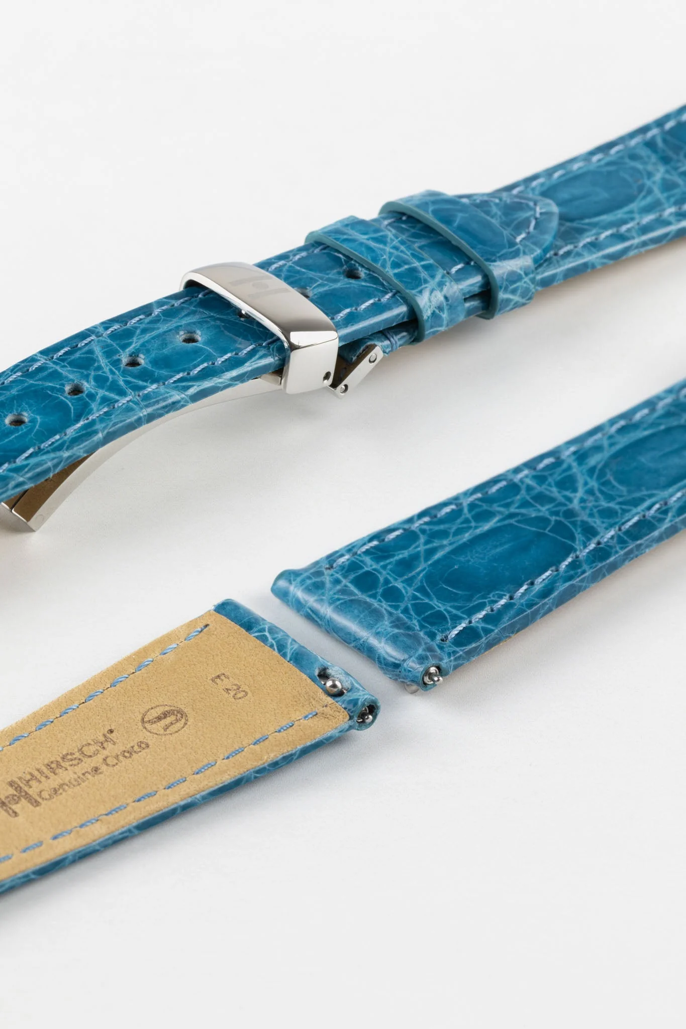 Hirsch GENUINE CROCO Shiny Crocodile Leather Watch Strap in TURQUOISE - Image 10