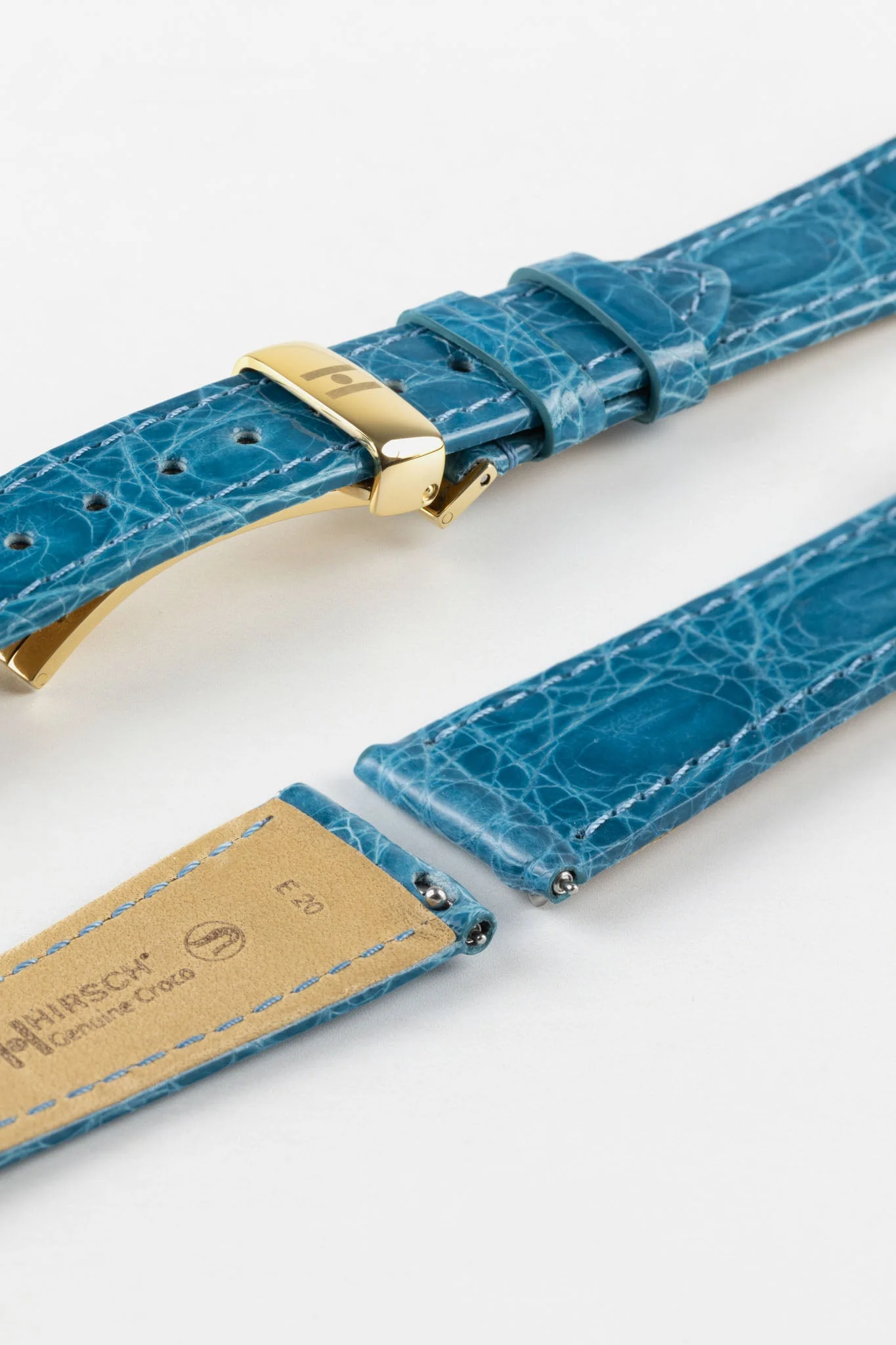 Hirsch GENUINE CROCO Shiny Crocodile Leather Watch Strap in TURQUOISE - Image 11