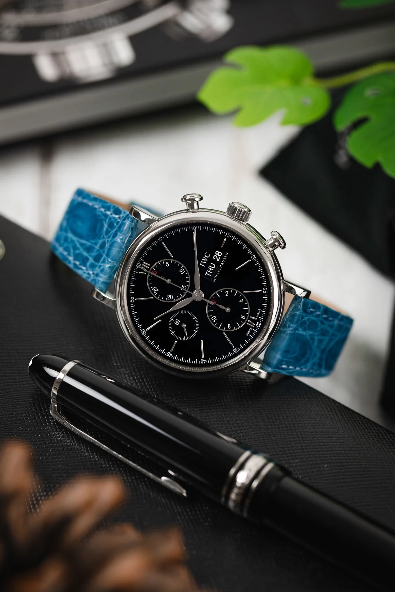 Hirsch GENUINE CROCO Shiny Crocodile Leather Watch Strap in TURQUOISE - Image 4