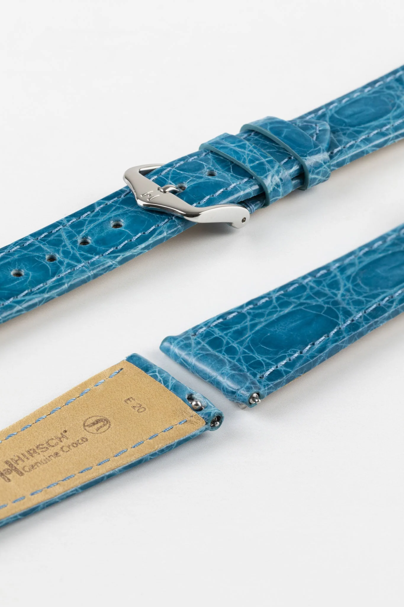 Hirsch GENUINE CROCO Shiny Crocodile Leather Watch Strap in TURQUOISE - Image 7