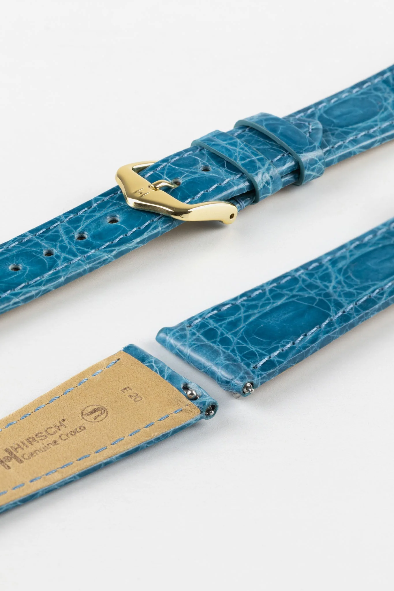 Hirsch GENUINE CROCO Shiny Crocodile Leather Watch Strap in TURQUOISE - Image 8
