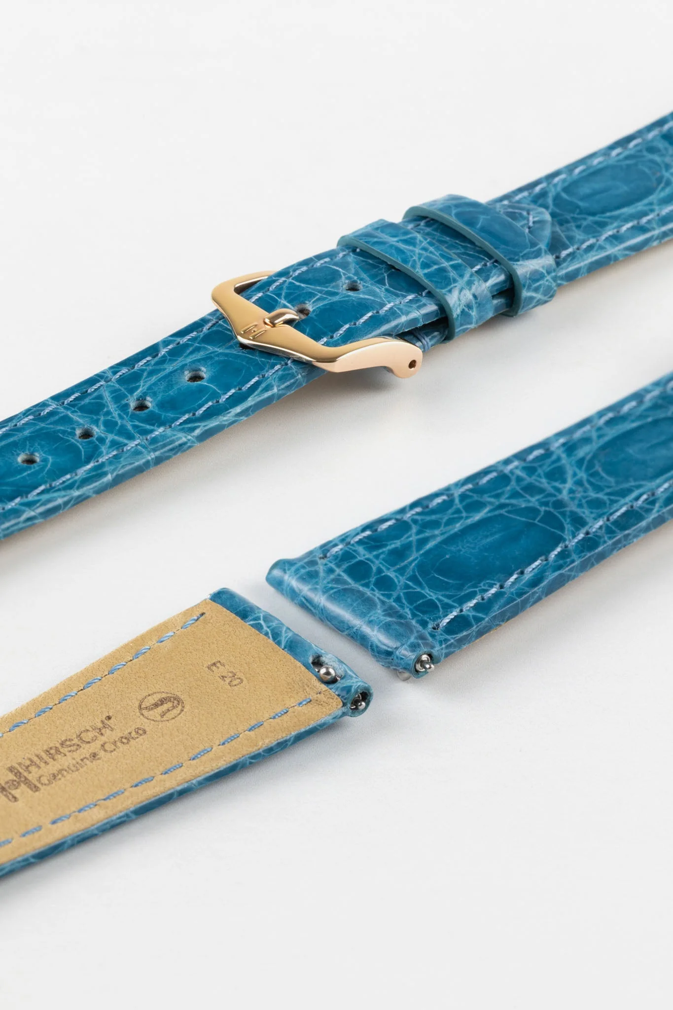 Hirsch GENUINE CROCO Shiny Crocodile Leather Watch Strap in TURQUOISE - Image 9