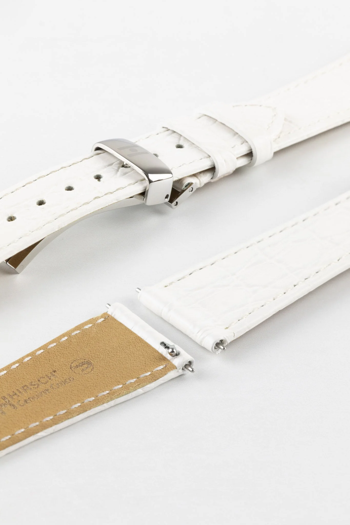 Hirsch GENUINE CROCO Shiny Crocodile Leather Watch Strap in WHITE - Image 10