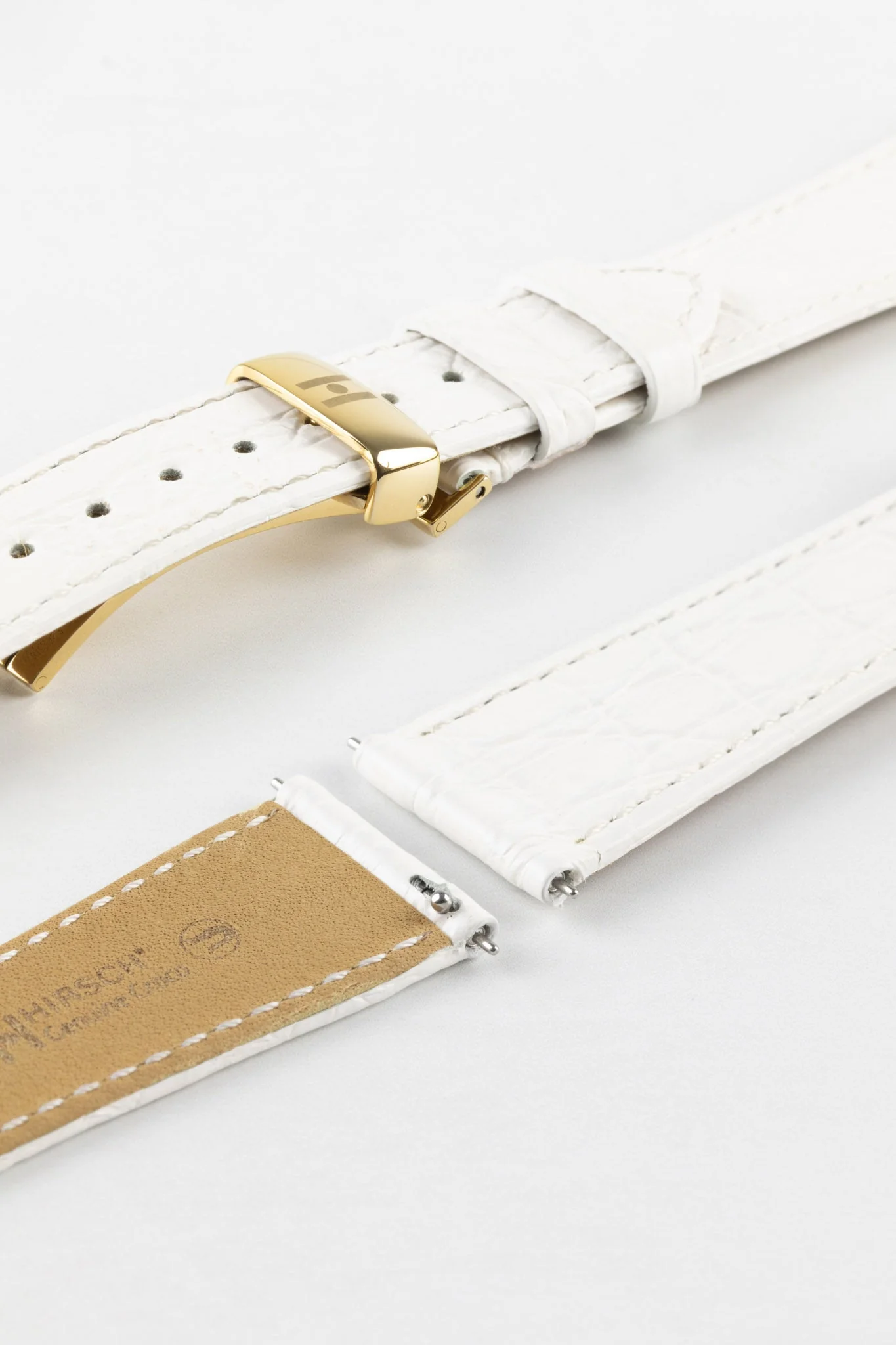 Hirsch GENUINE CROCO Shiny Crocodile Leather Watch Strap in WHITE - Image 11