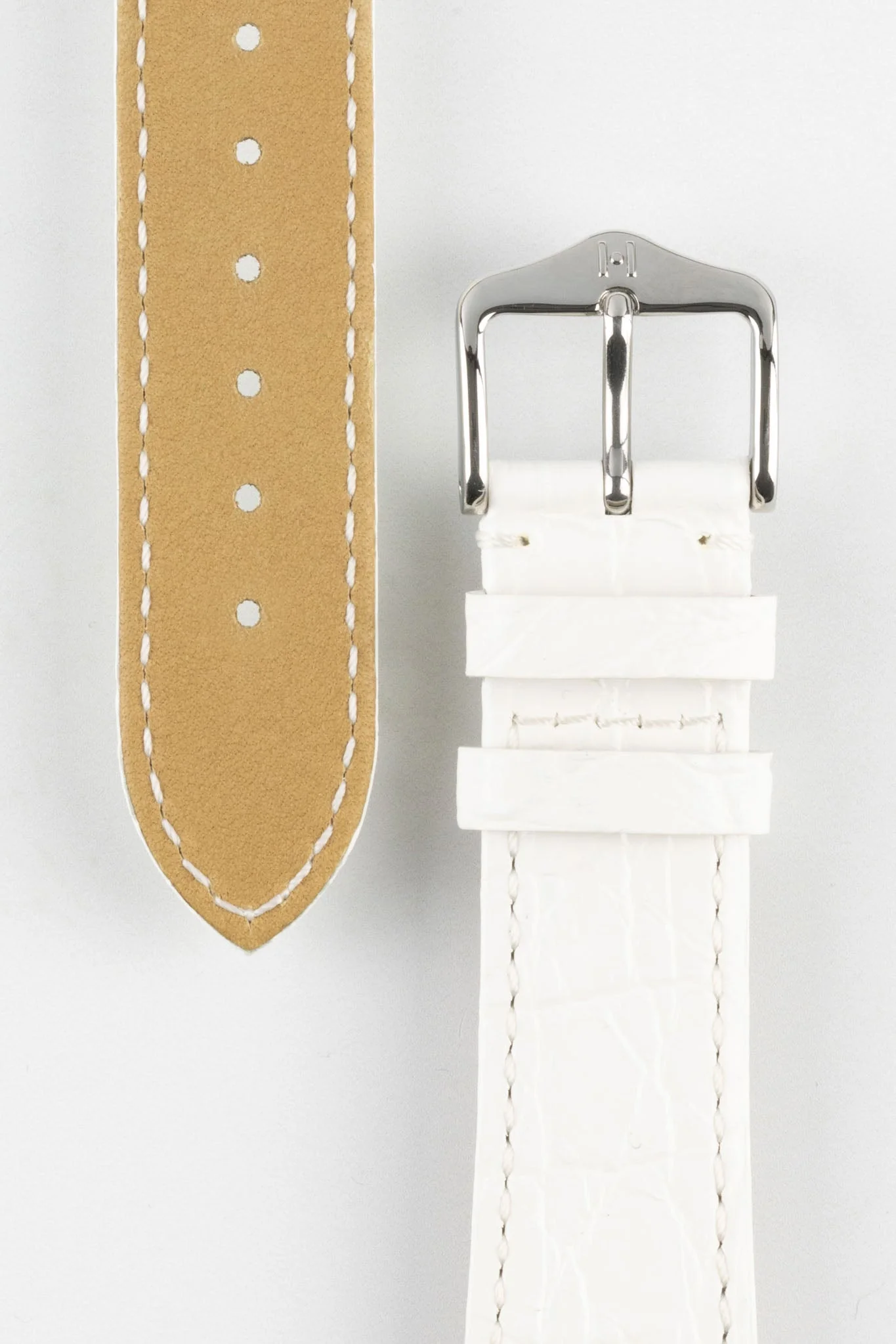 Hirsch GENUINE CROCO Shiny Crocodile Leather Watch Strap in WHITE - Image 3