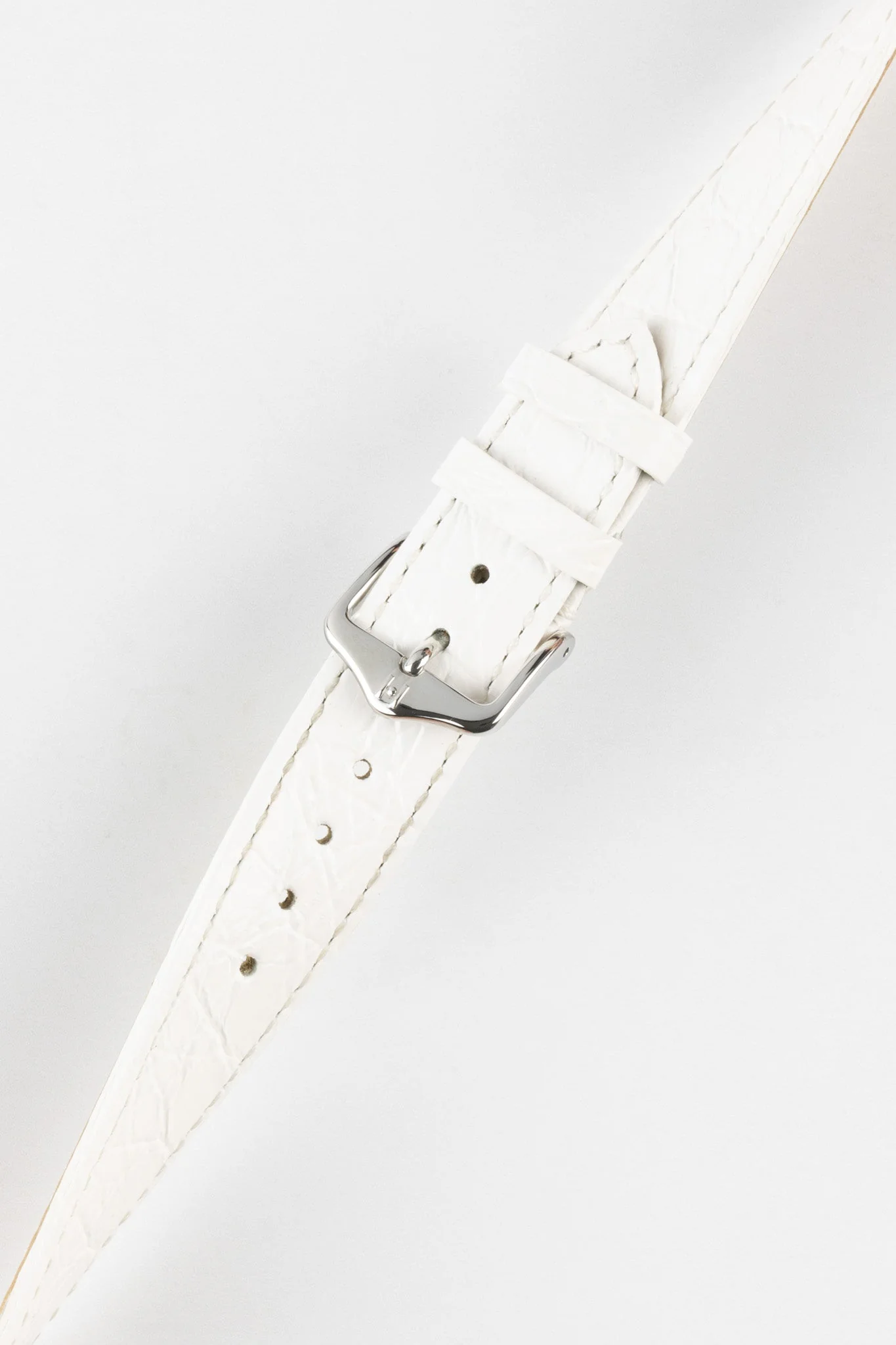Hirsch GENUINE CROCO Shiny Crocodile Leather Watch Strap in WHITE - Image 5
