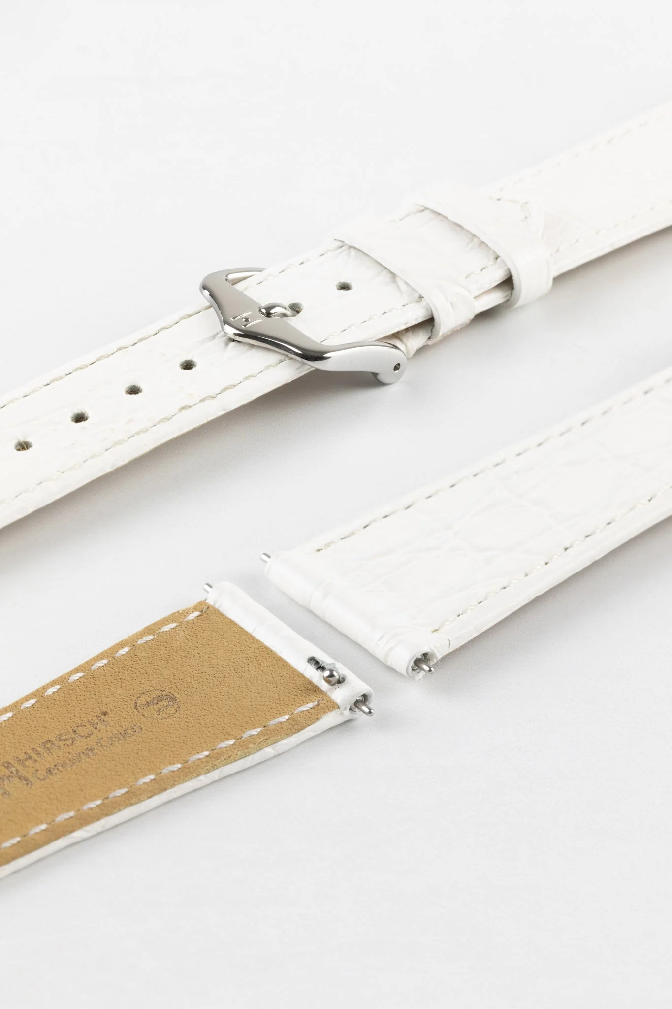 Hirsch GENUINE CROCO Shiny Crocodile Leather Watch Strap in WHITE - Image 7