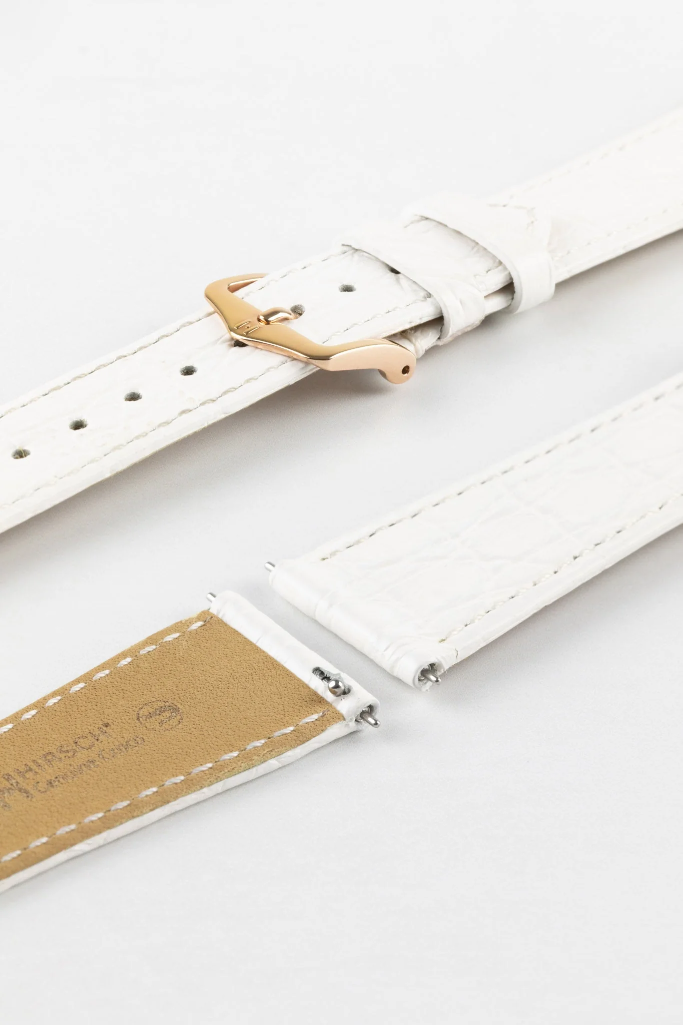 Hirsch GENUINE CROCO Shiny Crocodile Leather Watch Strap in WHITE - Image 9