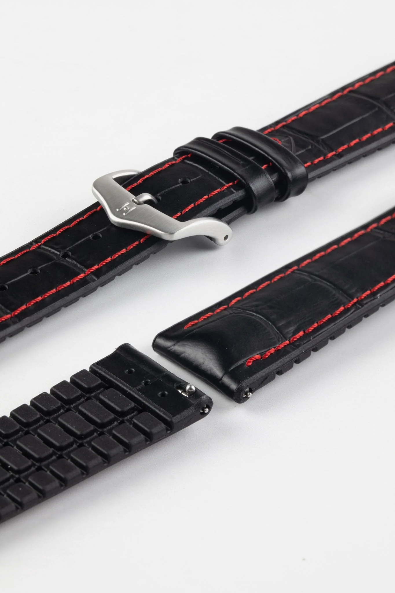 Hirsch GEORGE Alligator Embossed Performance Watch Strap in BLACK/RED - Image 10