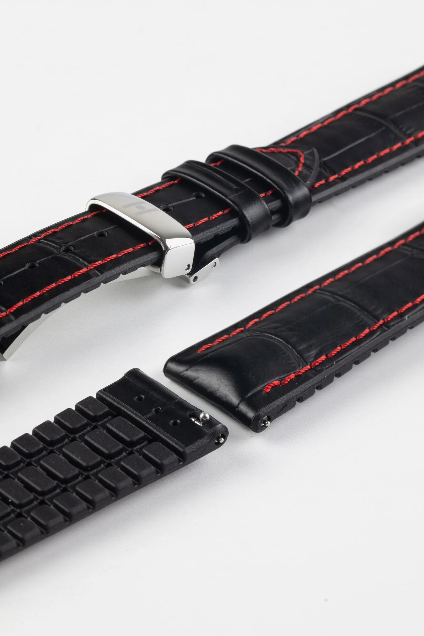 Hirsch GEORGE Alligator Embossed Performance Watch Strap in BLACK/RED - Image 11